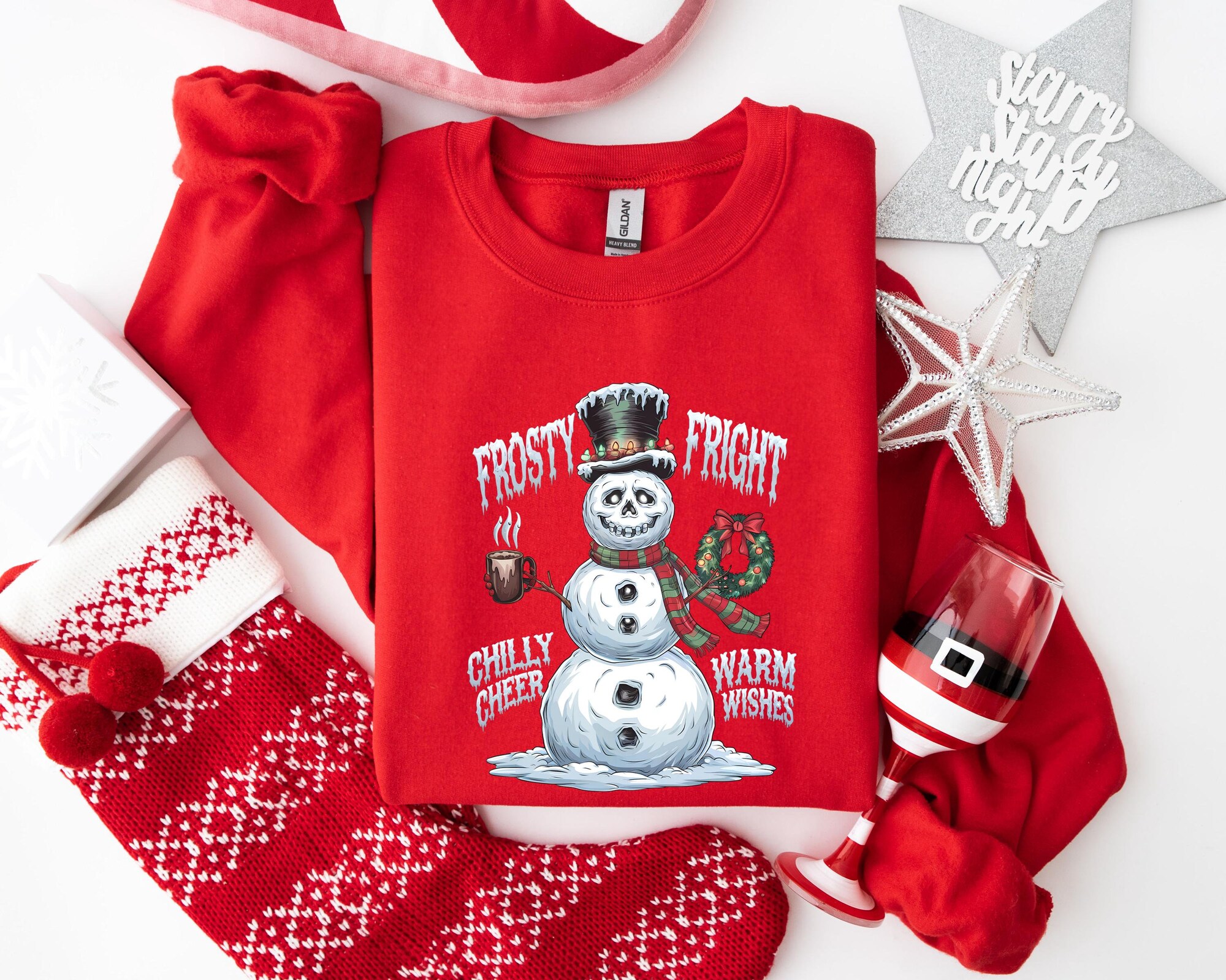 Frosty Fright Christmas Sweatshirt: Spooky Snowman Holiday Vibes