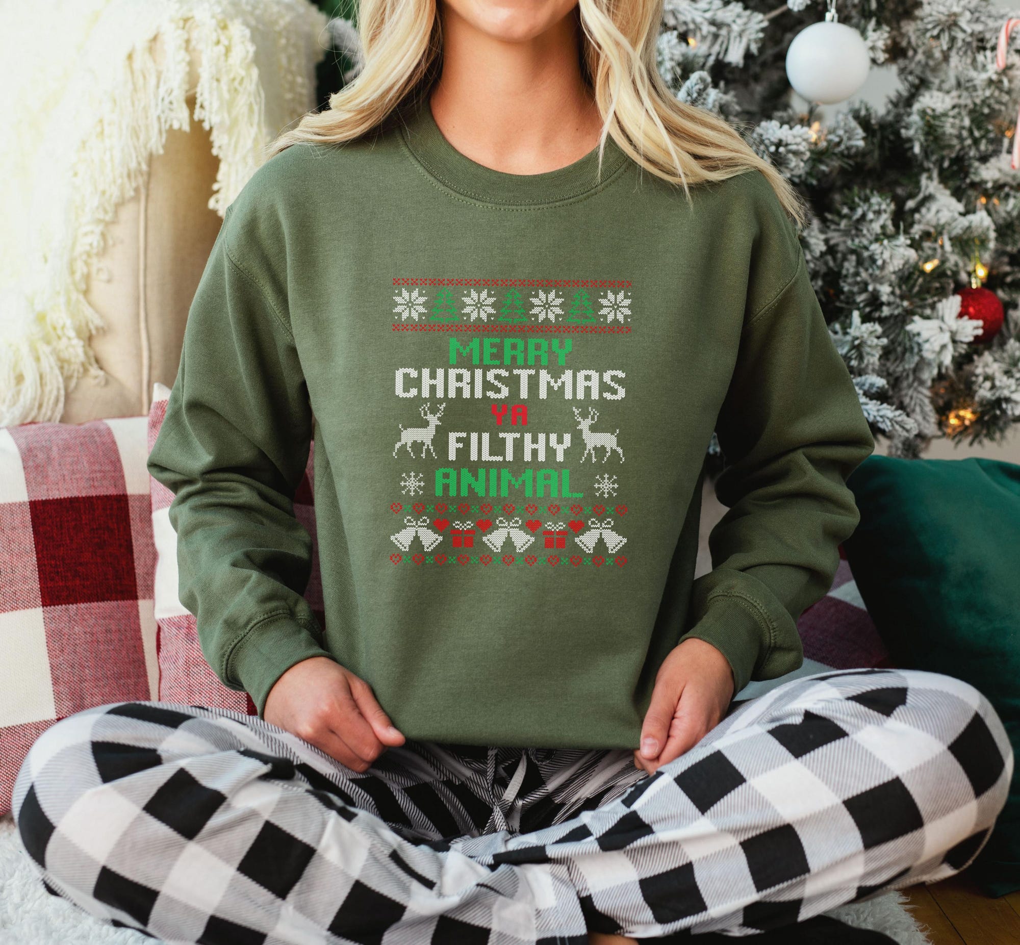 il_2000xN.6271269059_pumi.jpg Merry Christmas Ya Filthy Animal Sweatshirt: Ugly Xmas Crewneck