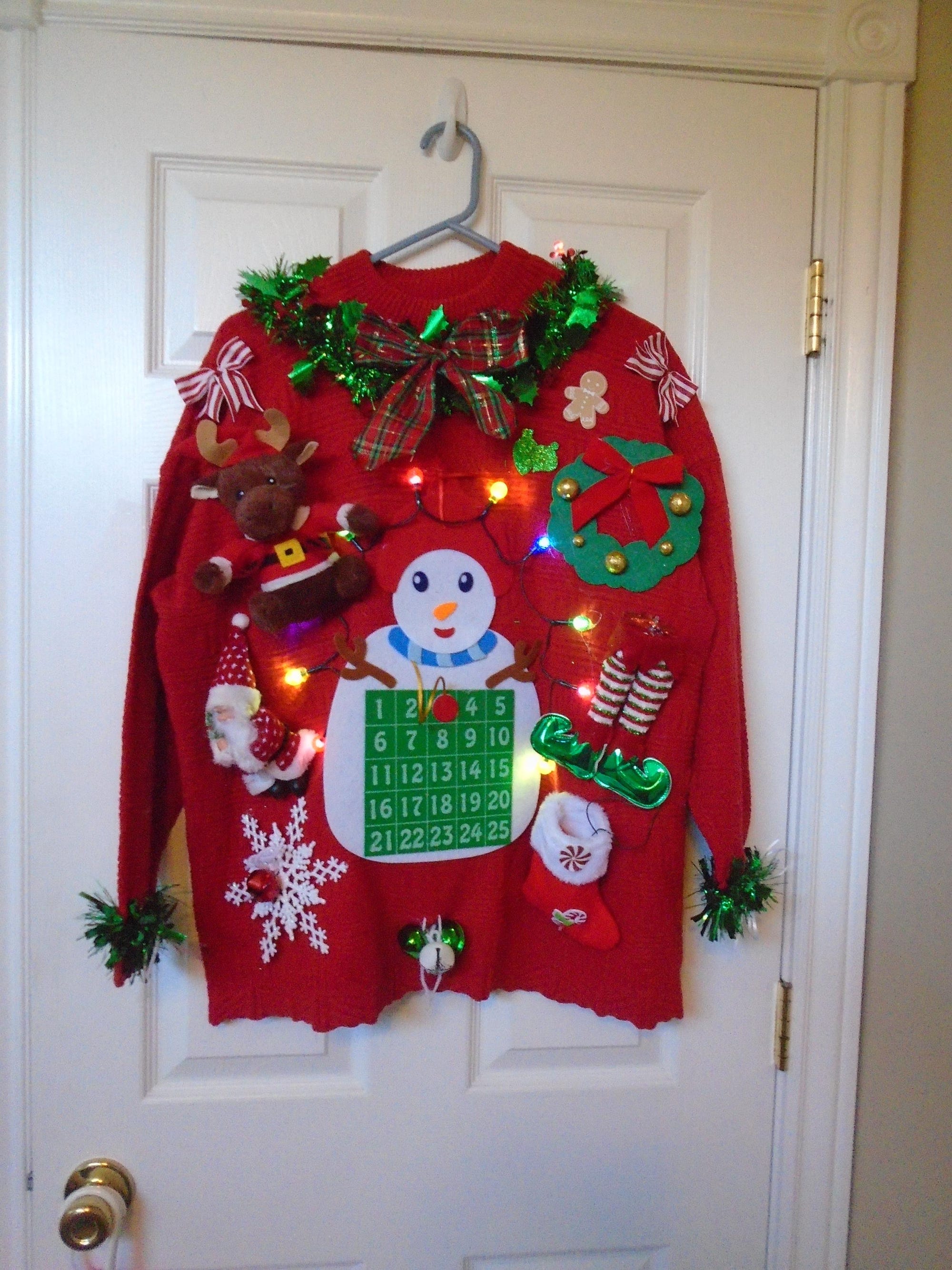 Ugly Christmas Sweater Ugly Tacky Xmas sweater size XL ugly Christmas sweater parties Lights up FREE SHIP christmas calendar