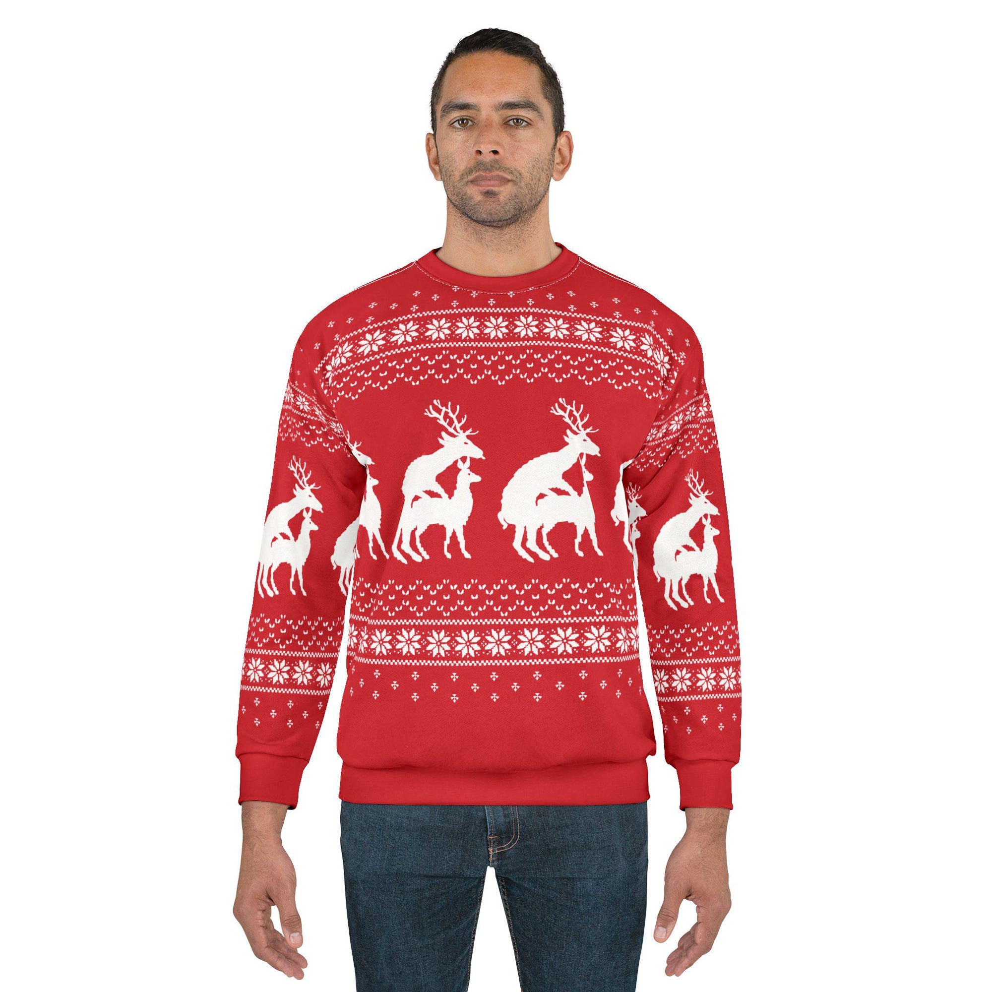 il_2000xN.6277551028_7exy-1.jpg Unisex Reindeer Ugly Christmas Sweatshirt: Funny Xmas Jumper