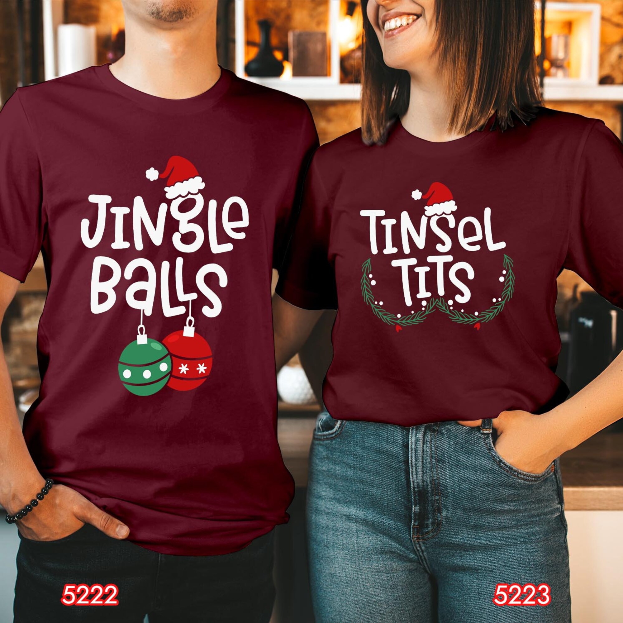 il_2000xN.6277871958_jyg4.jpg TSHIRT (5222_5223) Funny Christmas Couple T-Shirt, Jingle Balls & Tinsel Tits Outfit, Holiday Season Gift, Xmas Matching Family Gift Shirts