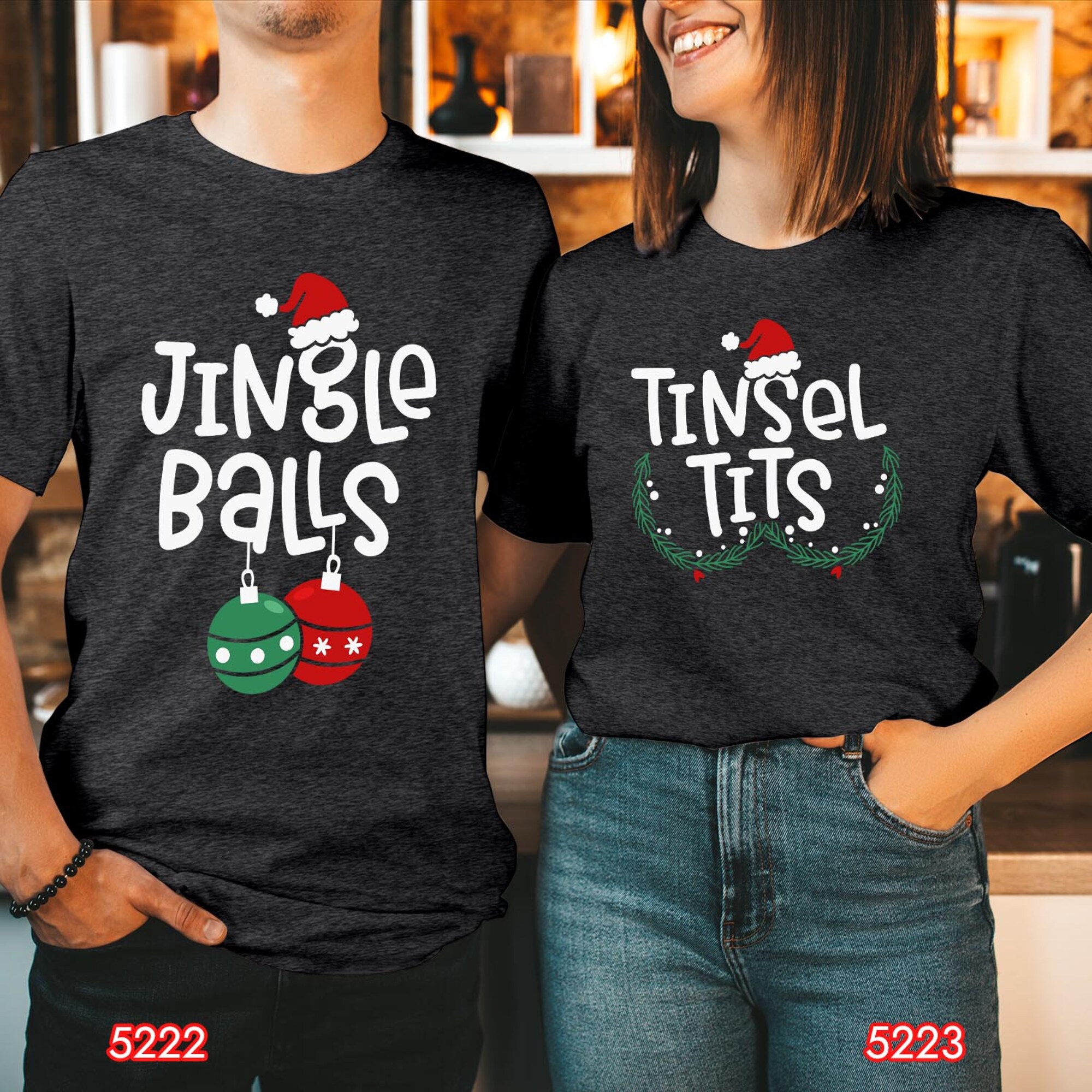 il_2000xN.6277871980_scz5.jpg TSHIRT (5222_5223) Funny Christmas Couple T-Shirt, Jingle Balls & Tinsel Tits Outfit, Holiday Season Gift, Xmas Matching Family Gift Shirts