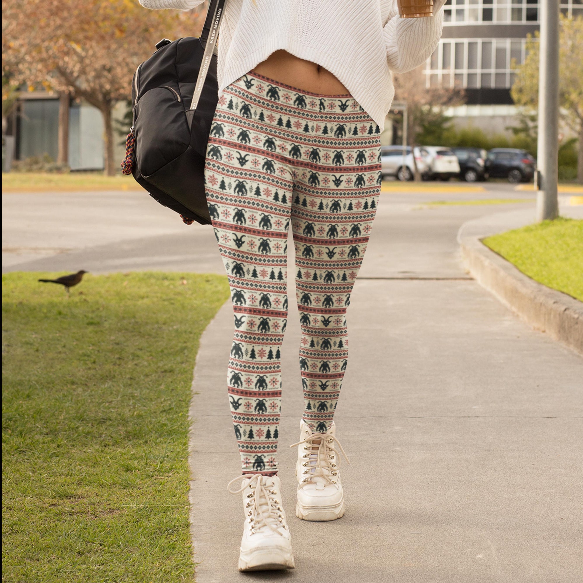 Ugly Christmas Krampus Leggings, Holiday Sweater Style, Funny Festive Pants, Cozy Winter Apparel, Unique Gift For Horror Lovers