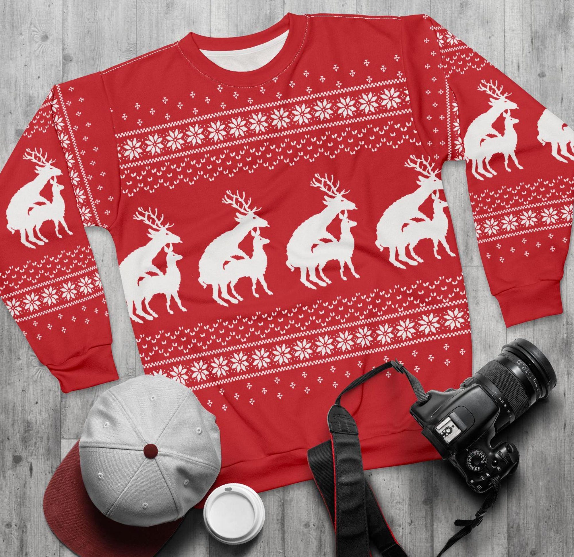 Unisex Reindeer Ugly Christmas Sweatshirt: Funny Xmas Jumper
