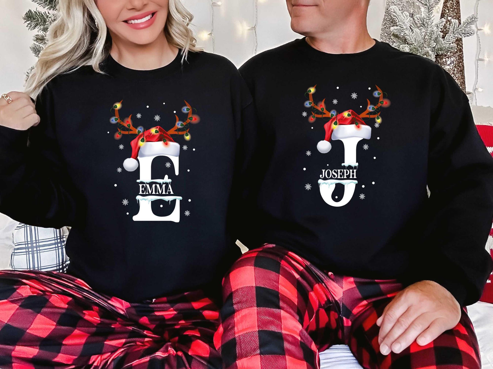 Custom Name Matching Family Christmas Sweatshirts, Personalized Christmas Sweatshirt, Custom Family Sweatshirt, Holiday Couple Hoodie