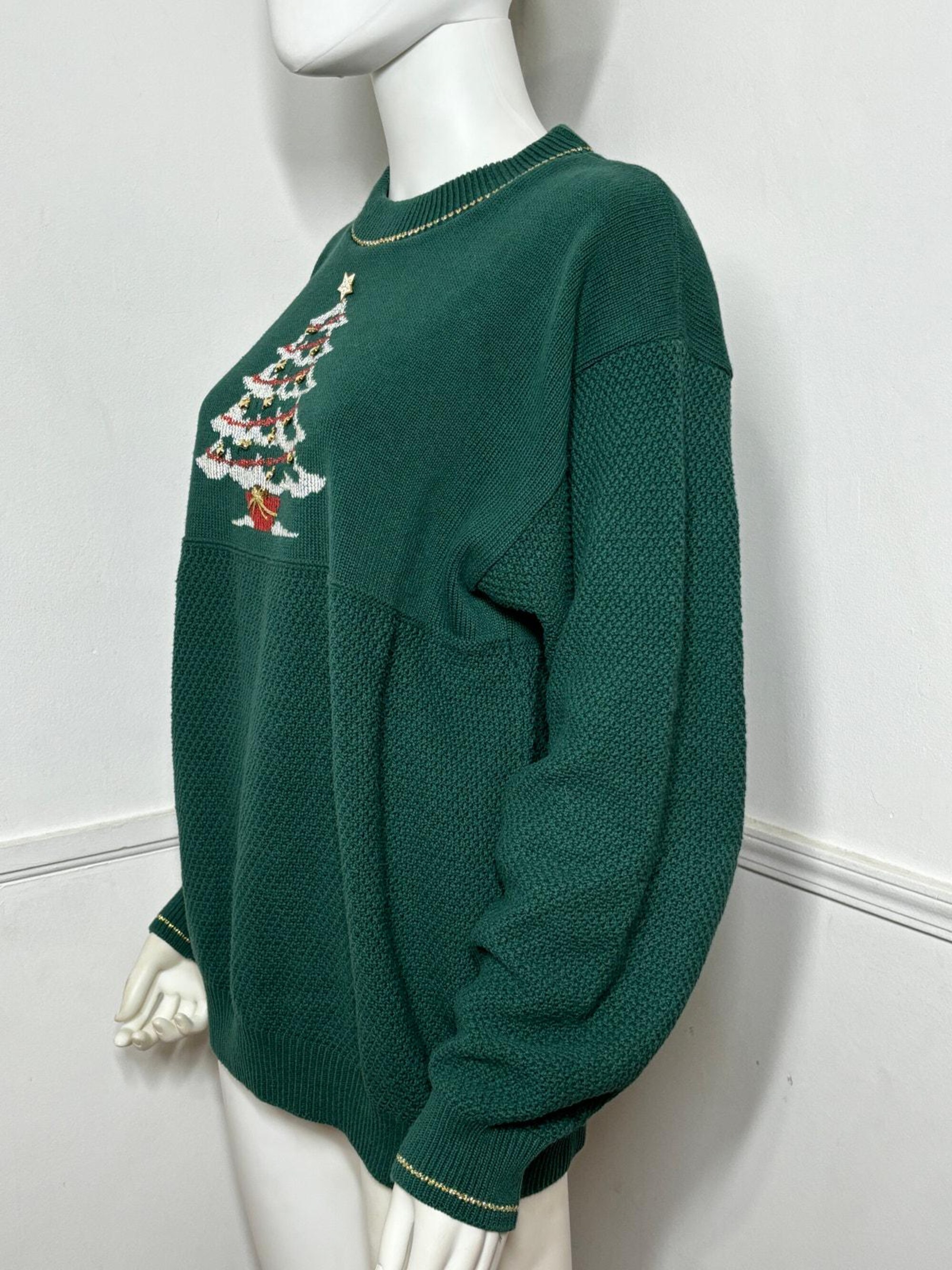 il_2000xN.6281168344_2o5e.jpg Extra Large 1990s Vintage Forest Green Christmas Tree Sweater