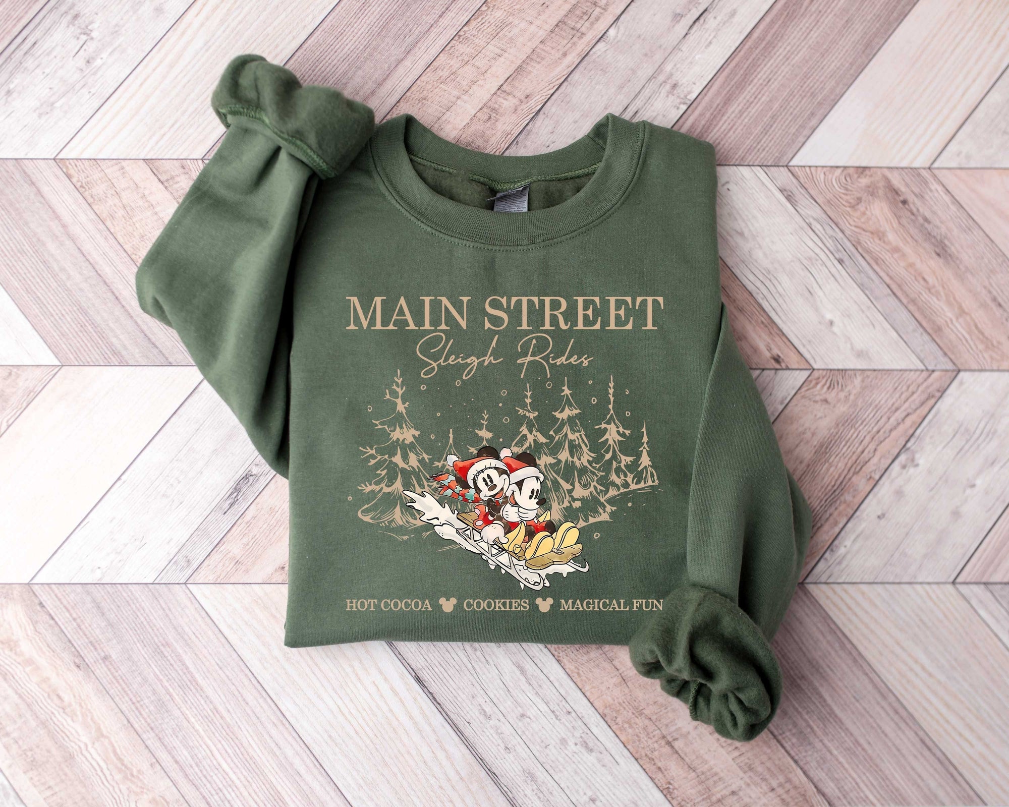 Retro Mickey Minnie Main Street Sleigh Rides Sweatshirt, Disney Christmas Sweatshirt, Mickey Minnie Christmas Sweatshirt