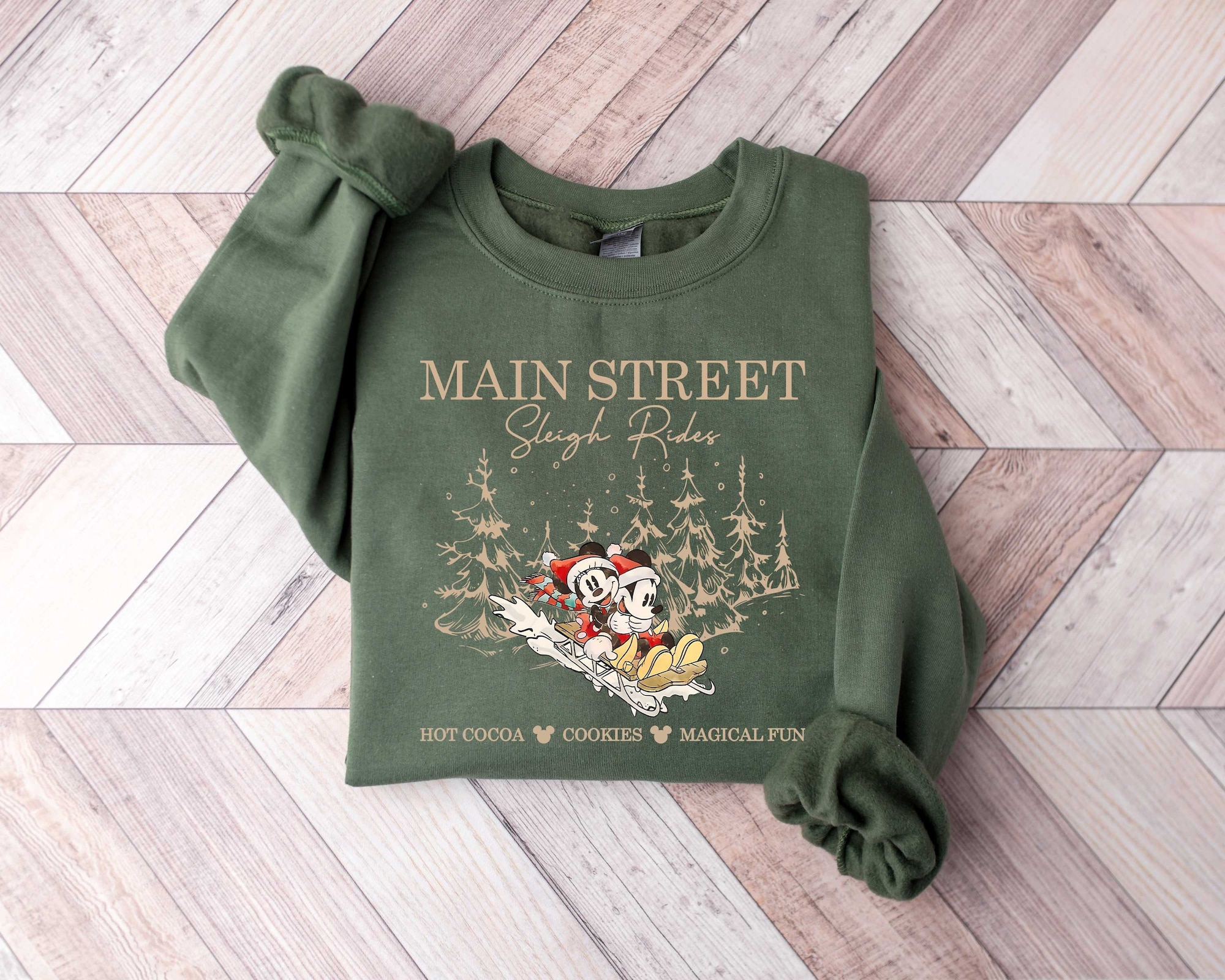 Retro Mickey Minnie Main Street Sleigh Rides Sweatshirt, Disney Christmas Sweatshirt, Mickey Minnie Christmas Sweatshirt