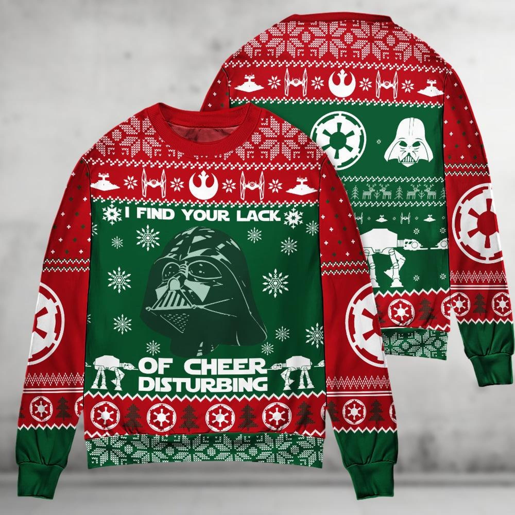 il_2000xN.6294409090_kahn-1.jpg Christmas Darth Vader Ugly Sweater, Star Wars Xmas Sweater, I Find Your Lack Of Cheer Disturbing Sweater,Disney Movie Sweater Men Women