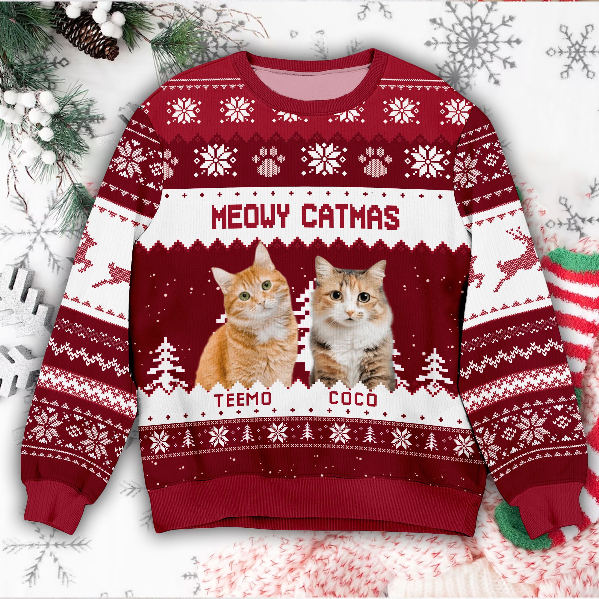 Custom Photo Christmas Ugly Sweater, Meowy Catmas Ugly Sweater, Thanksgiving Gifts, Christmas Gift, Gift For Cat Lovers, Cat Mom, Cat Dad