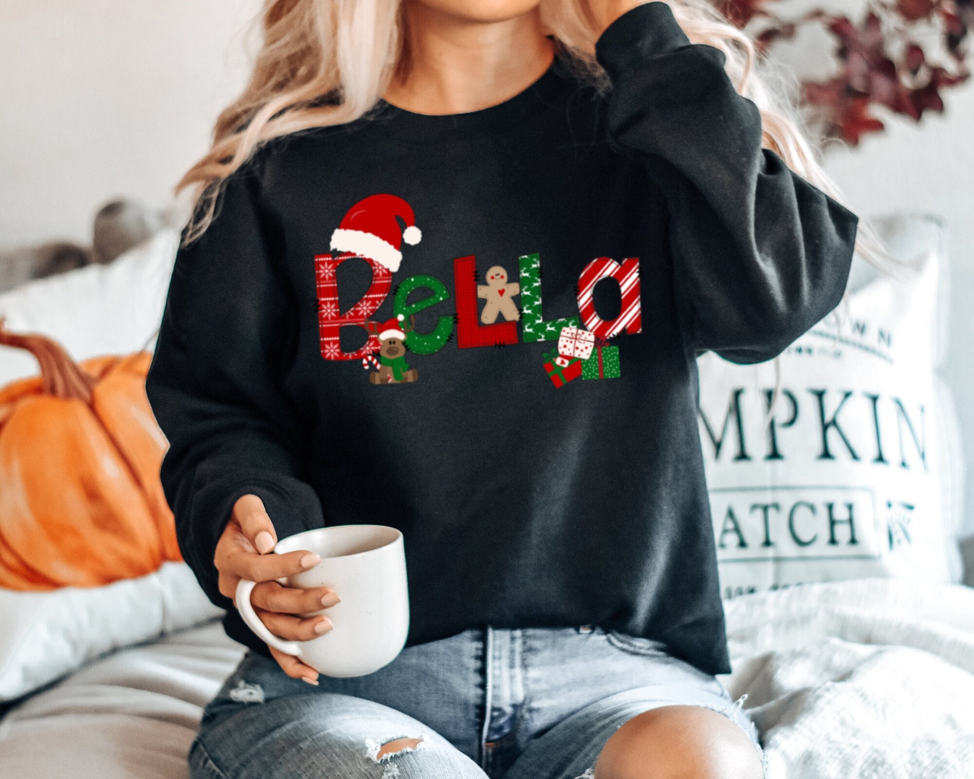 Personalized Christmas Name Sweatshirt, Custom Christmas Name, Family Christmas,Merry Christmas,Women Christmas,Winter Season,Santa Reindeer