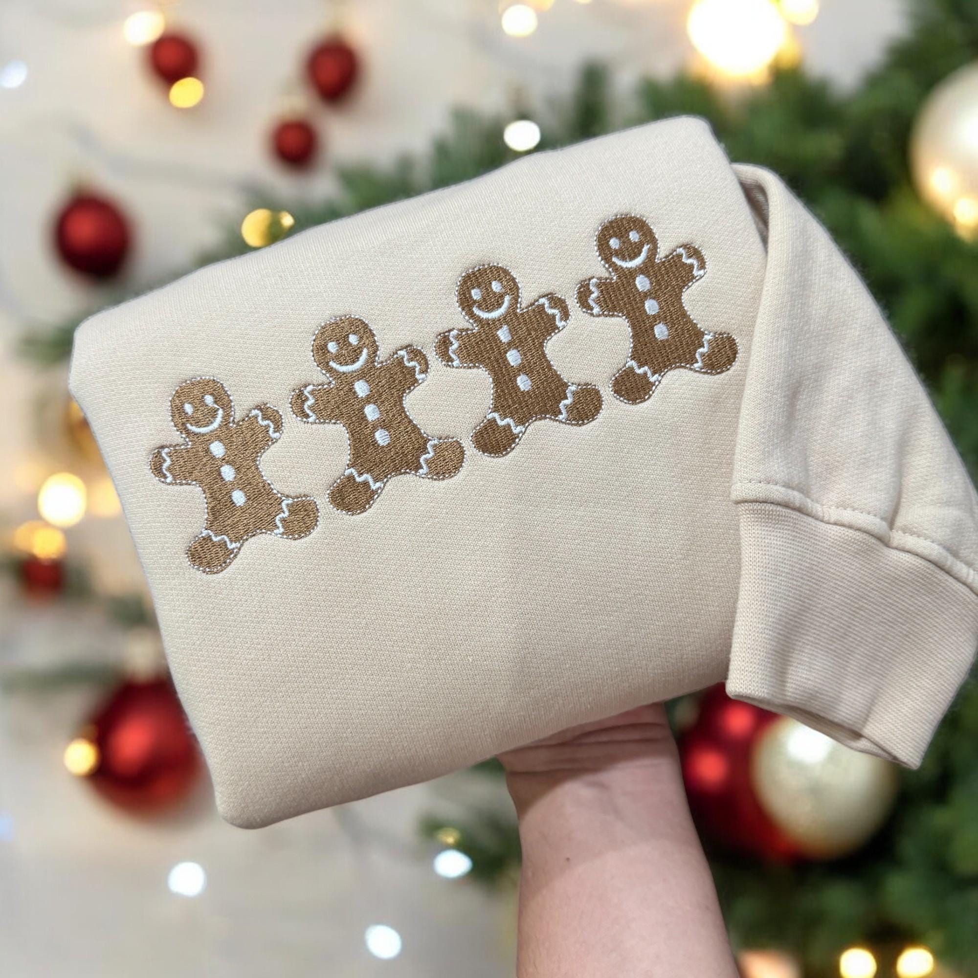 Gingerbread Men Embroidered Sweatshirt | Baking Crewneck with Embroidered Gingerbread Men | Gift for Baker | Traditional Christmas Crewneck