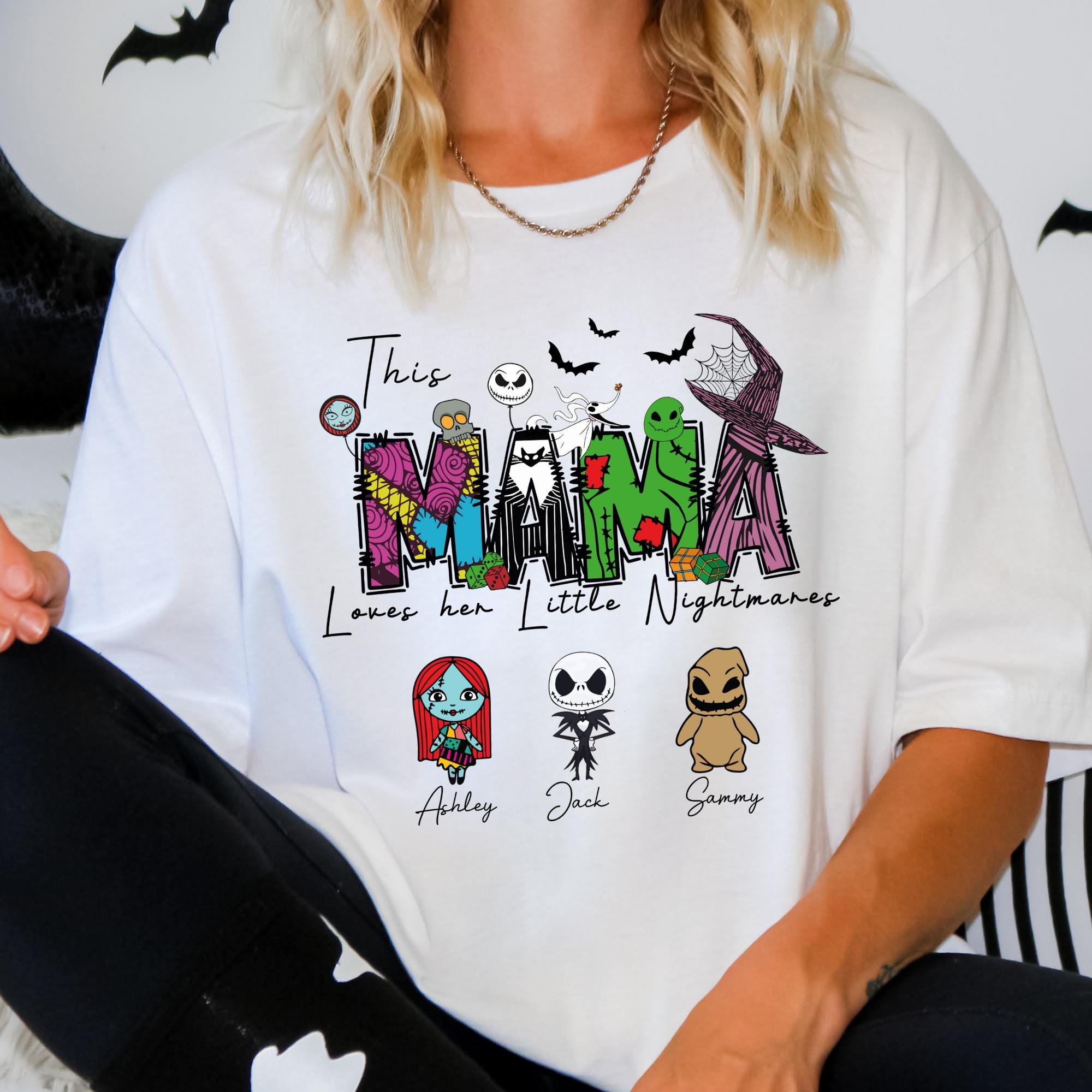 Custom Halloween Mama Shirt,  Custom Halloween Mama Sweatshirt, This Mama Loves Her Nightmares Personalized Shirt, Custom Spooky Mama Shirt