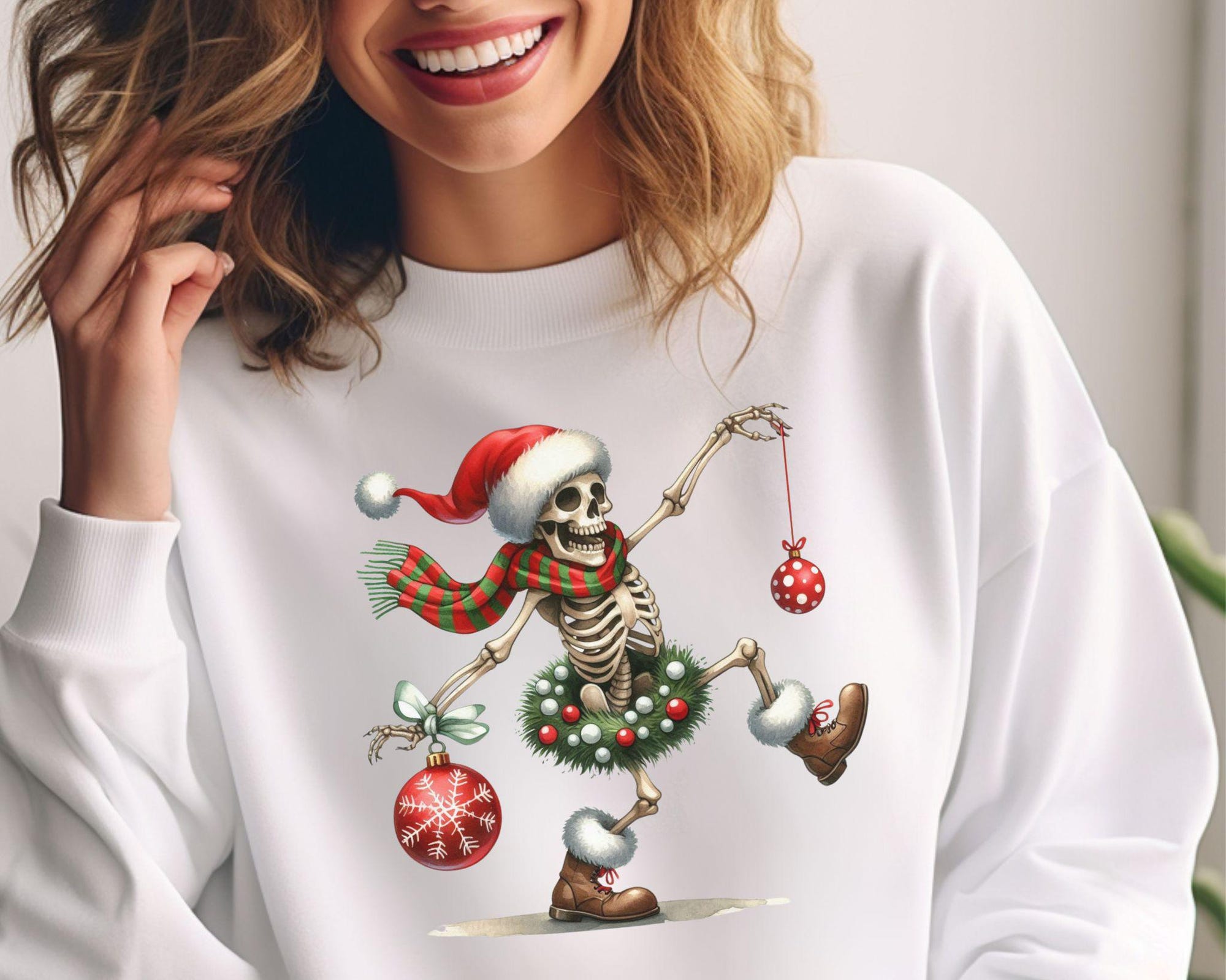 il_2000xN.6308756044_o1nf-1.jpg SWEATSHIRT Christmas Skeleton,Dead Inside, Sarcastic Christmas Shirt, Christmas Dancing Skeleton Sweatshirt,Mom Teacher Gifts, Goth Fashion