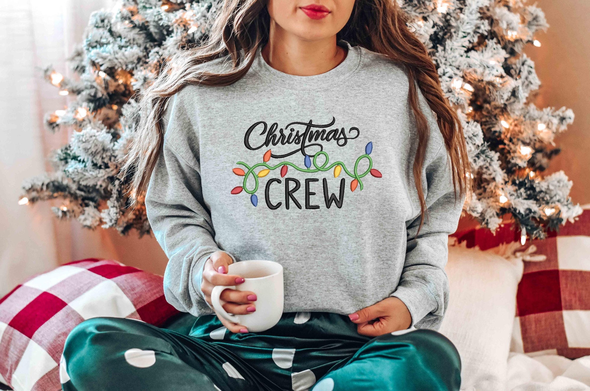 Christmas Crew Embroidered Sweatshirt, Christmas Lights Embroidered Shirt, Christmas Sweatshirt, Christmas Crew Sweatshirt, Christmas Lights