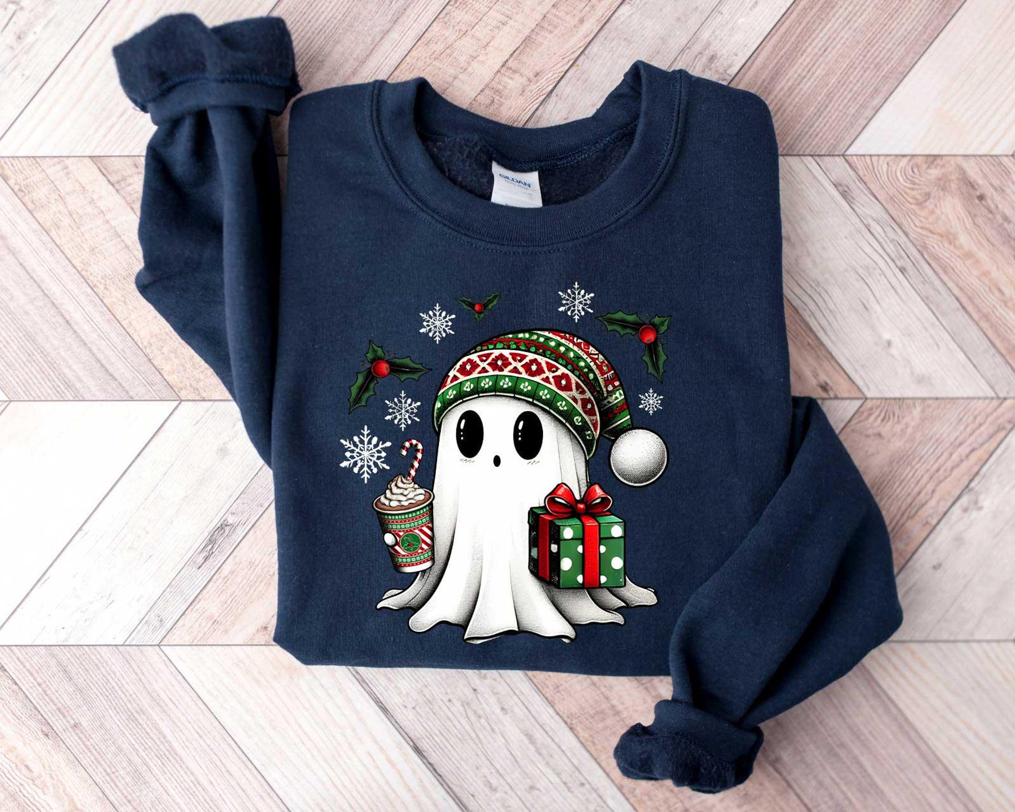il_2000xN.6312842974_yywn-1.jpg Ghost Santa Christmas Sweatshirt, Christmas Ghost Gift, Holiday Gift, Xmas Gift, Christmas Sweatshirt, Halloween Ghost Sweatshirt