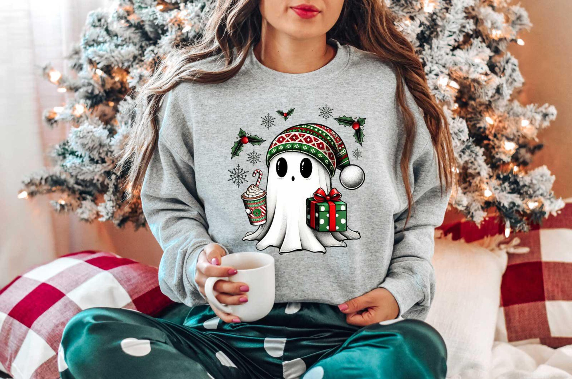 il_2000xN.6312843018_8pg2-1.jpg Ghost Santa Christmas Sweatshirt, Christmas Ghost Gift, Holiday Gift, Xmas Gift, Christmas Sweatshirt, Halloween Ghost Sweatshirt
