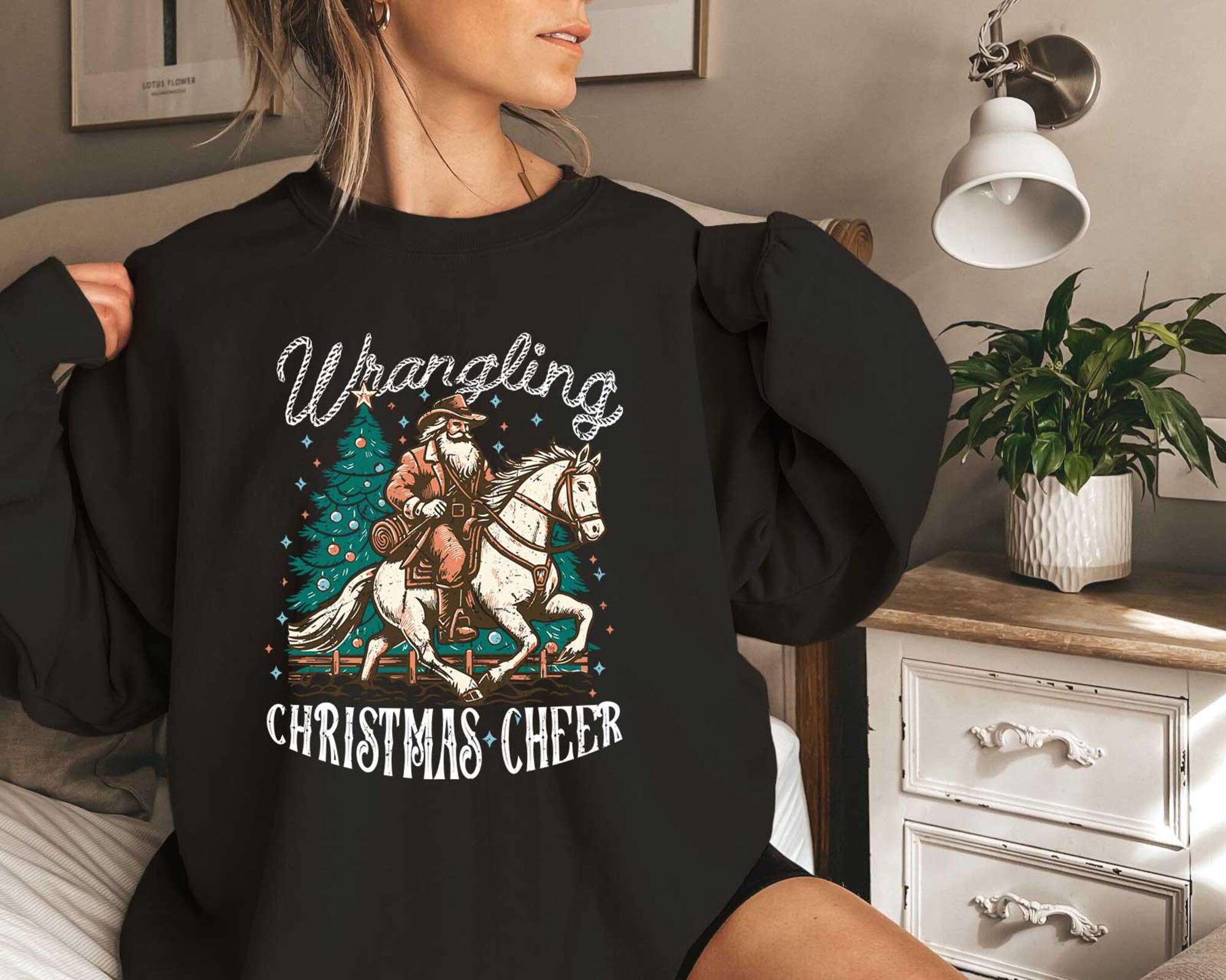 il_2000xN.6313348526_5ejq-1.jpg Western Christmas Santa Sweatshirt, Cowboy Christmas Sweatshirt, Christmas Shirt, Wrangling Christmas Cheer Sweatshirt, Santa Sweatshirt