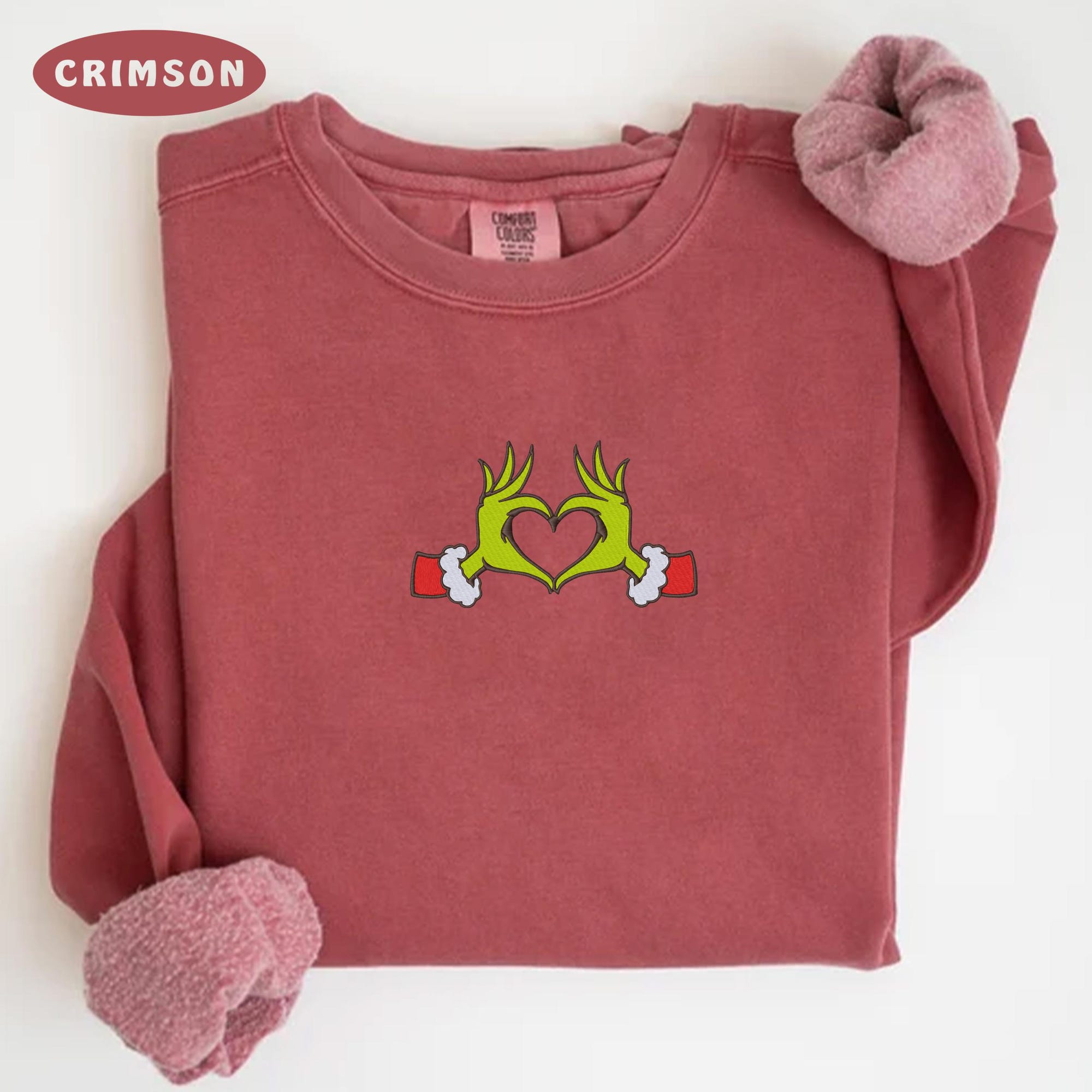Embroidered Grinch Christmas Heart Sweatshirt, Grinch Love Sweatshirt, Christmas Grinch Crewnecks, Christmas Family 2024 Sweatshirts