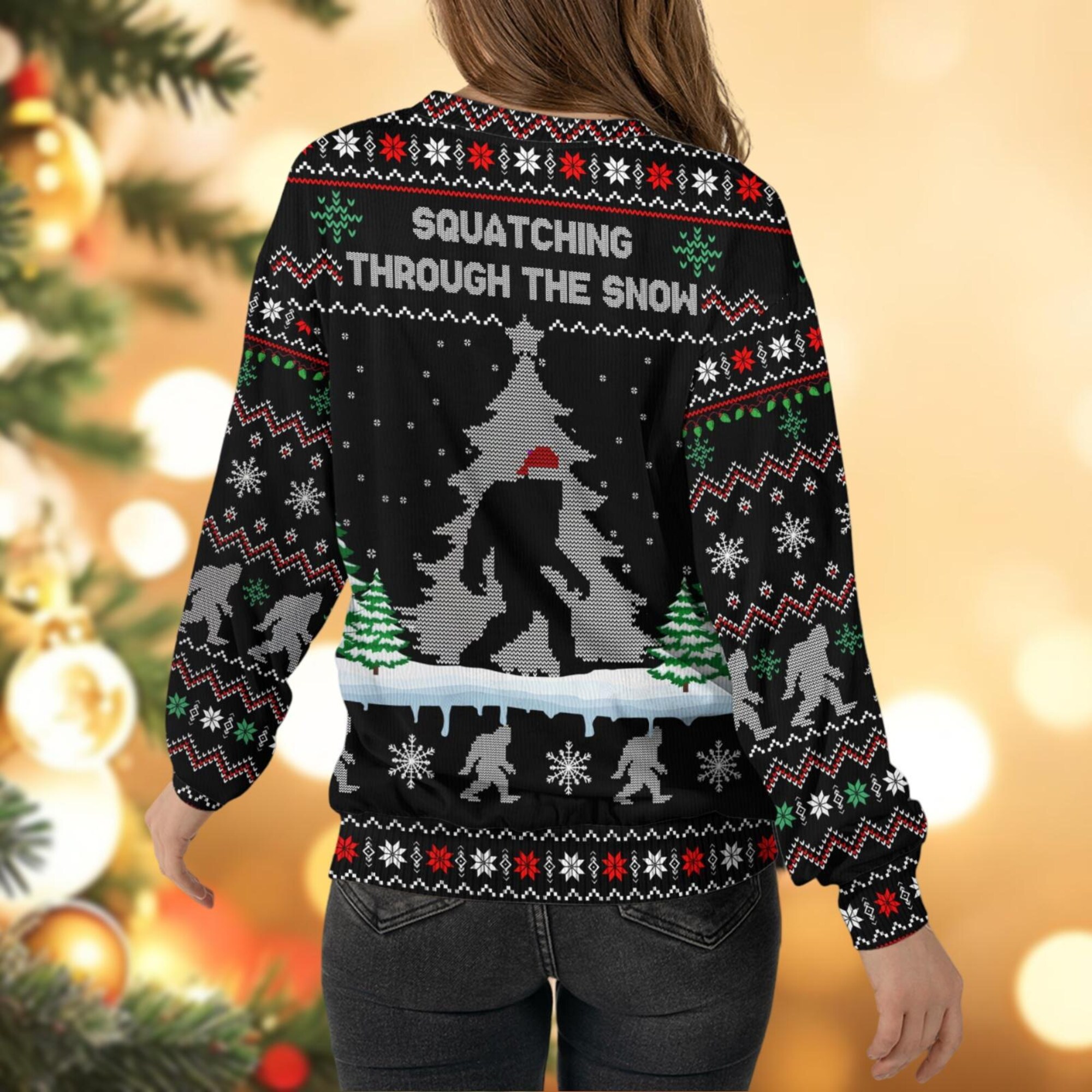 il_2000xN.6322879606_k3xk.jpg Christmas Bigfoot Ugly Sweater, Squatching Through The Snow Sweater, Bigfoot Santa Xmas Sweater, Holiday Sweater, Animal Lover Gift