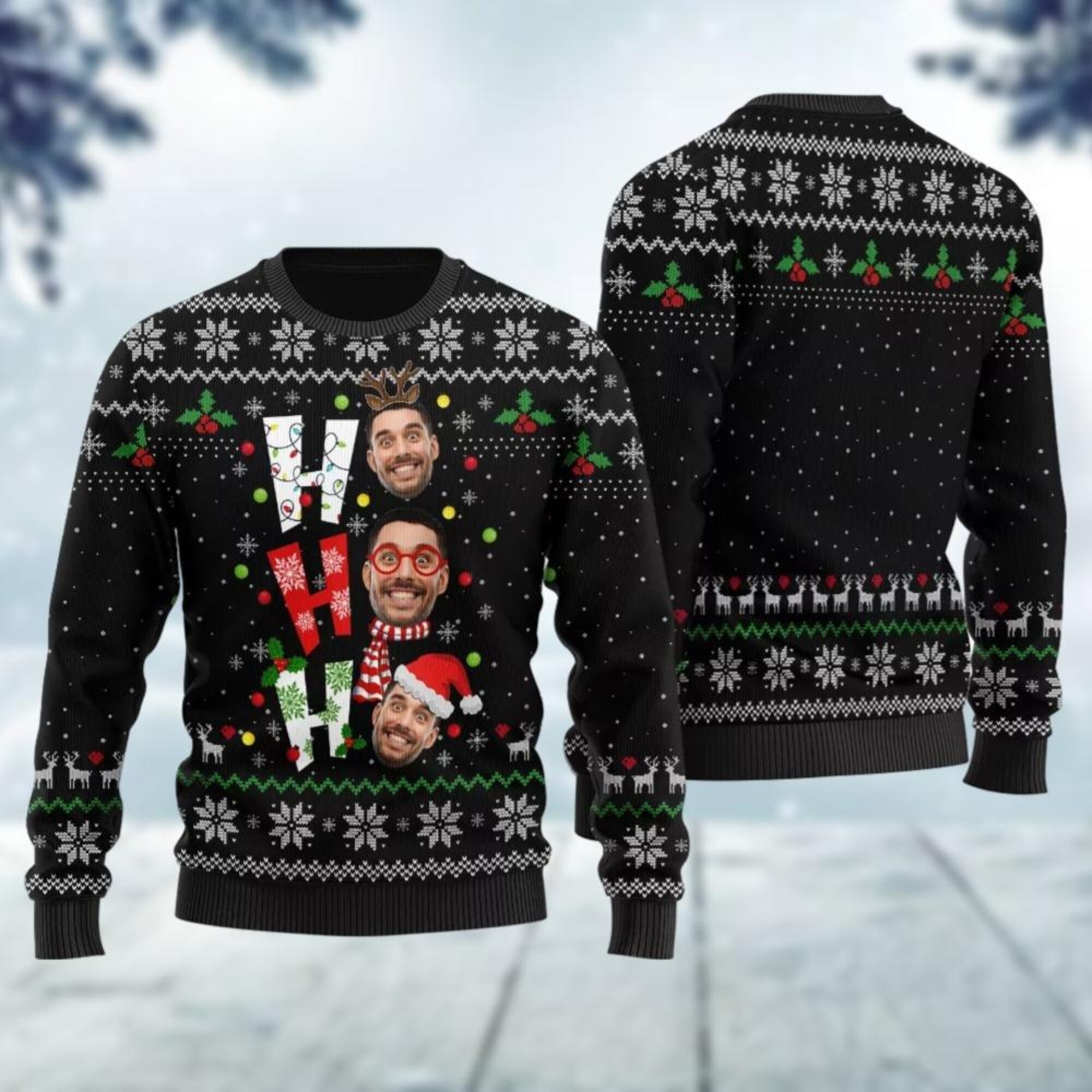 Custom Face Ugly Sweater, Ho Ho Ho Personalized Ugly Christmas Sweater, Custom Photo Xmas Sweater, Custom Face Sweater Men