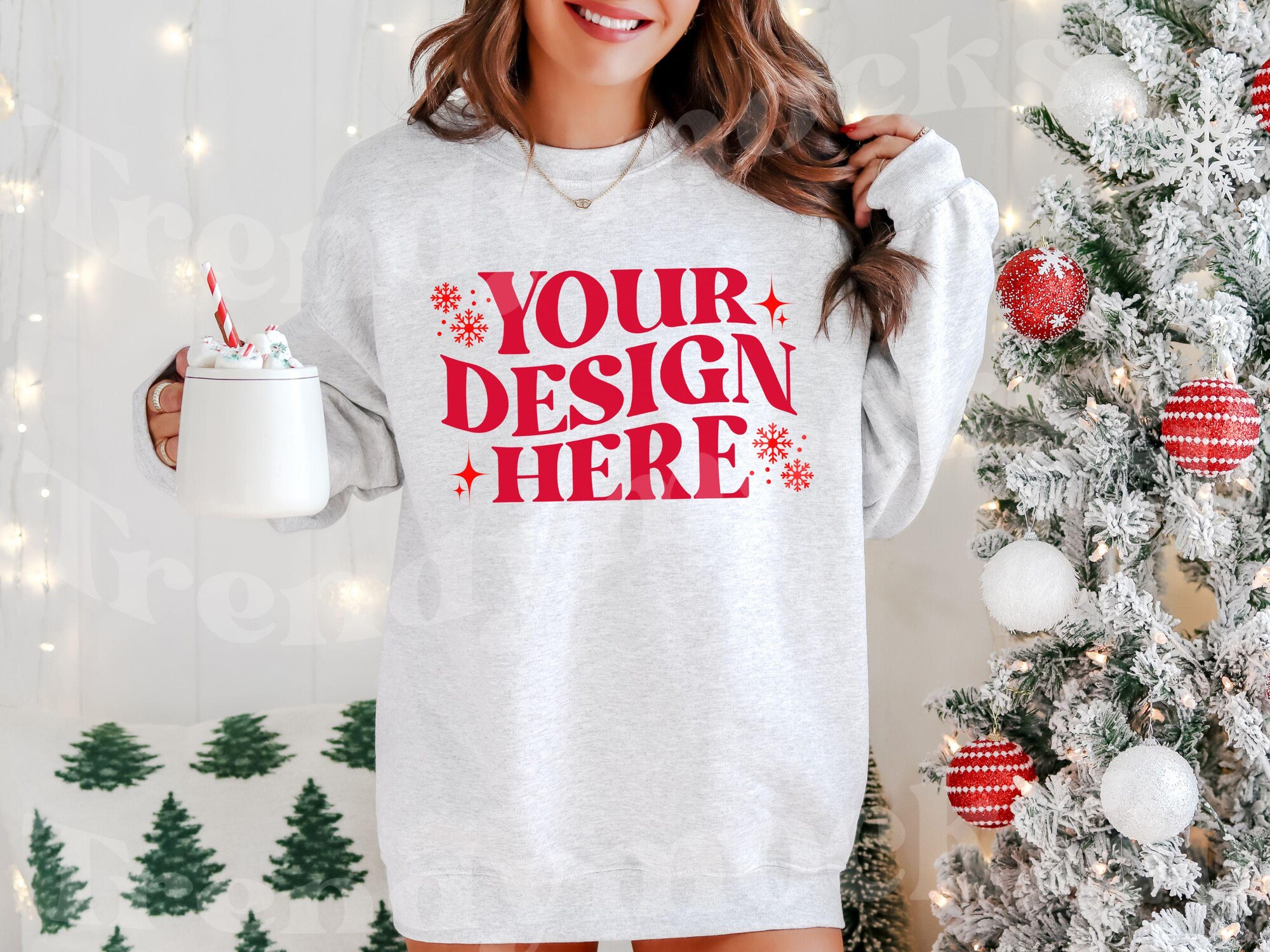 18000 Gildan Ash Mockup, Gildan 18000 Christmas Mockup, Ash Sweatshirt Christmas Mockup, Trendy Mockup, Ash Crewneck Mockup, Holiday Mockup