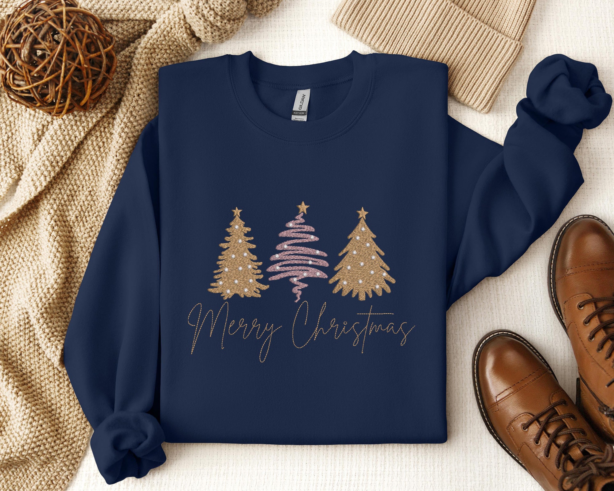 Embroidered Merry Christmas Sweatshirt, Embroidered Merry And Bright Christmas Shirt, Christmas Tee, Merry Christmas, Merry And Bright