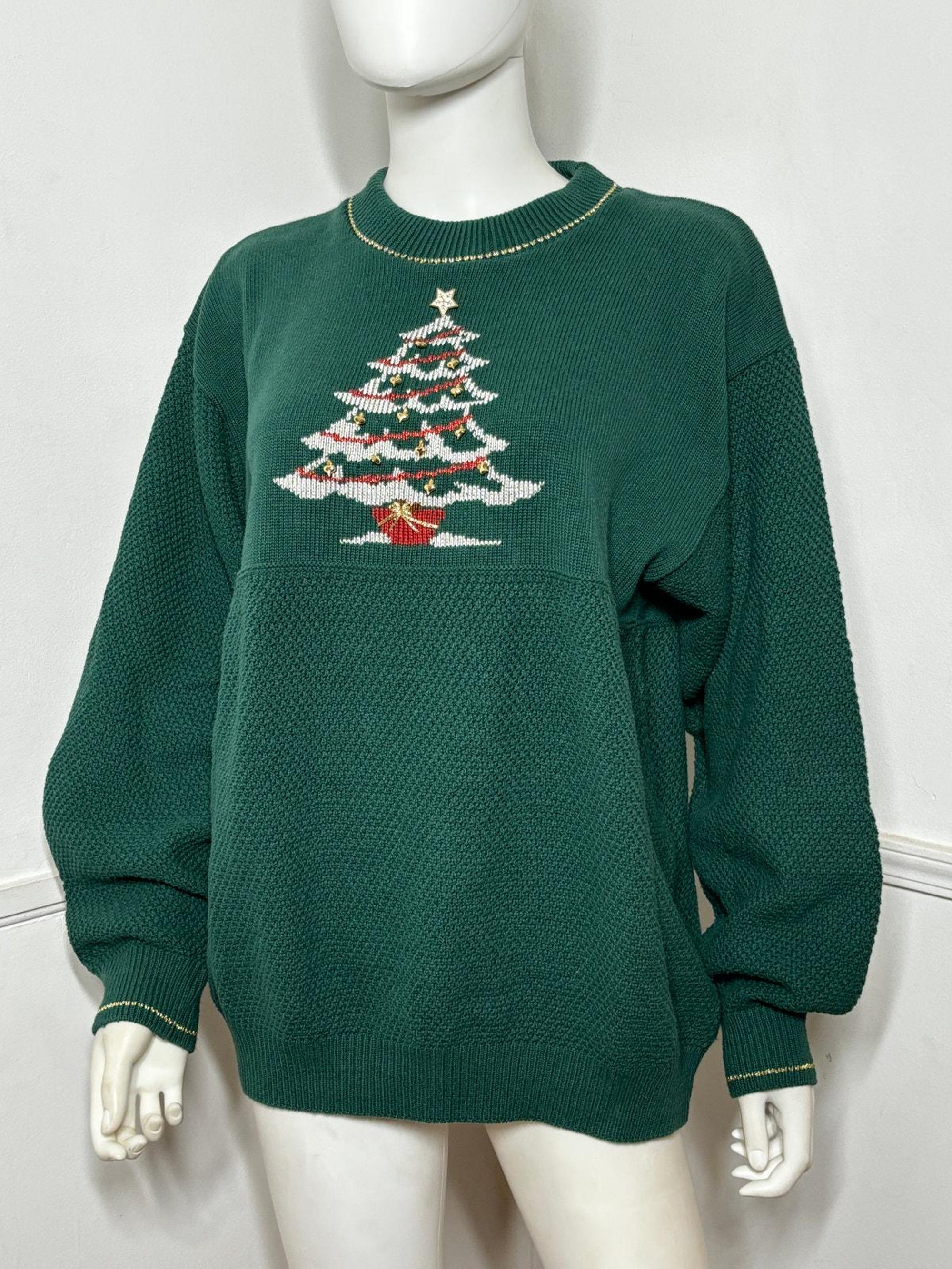 il_2000xN.6329220563_53vr.jpg Extra Large 1990s Vintage Forest Green Christmas Tree Sweater
