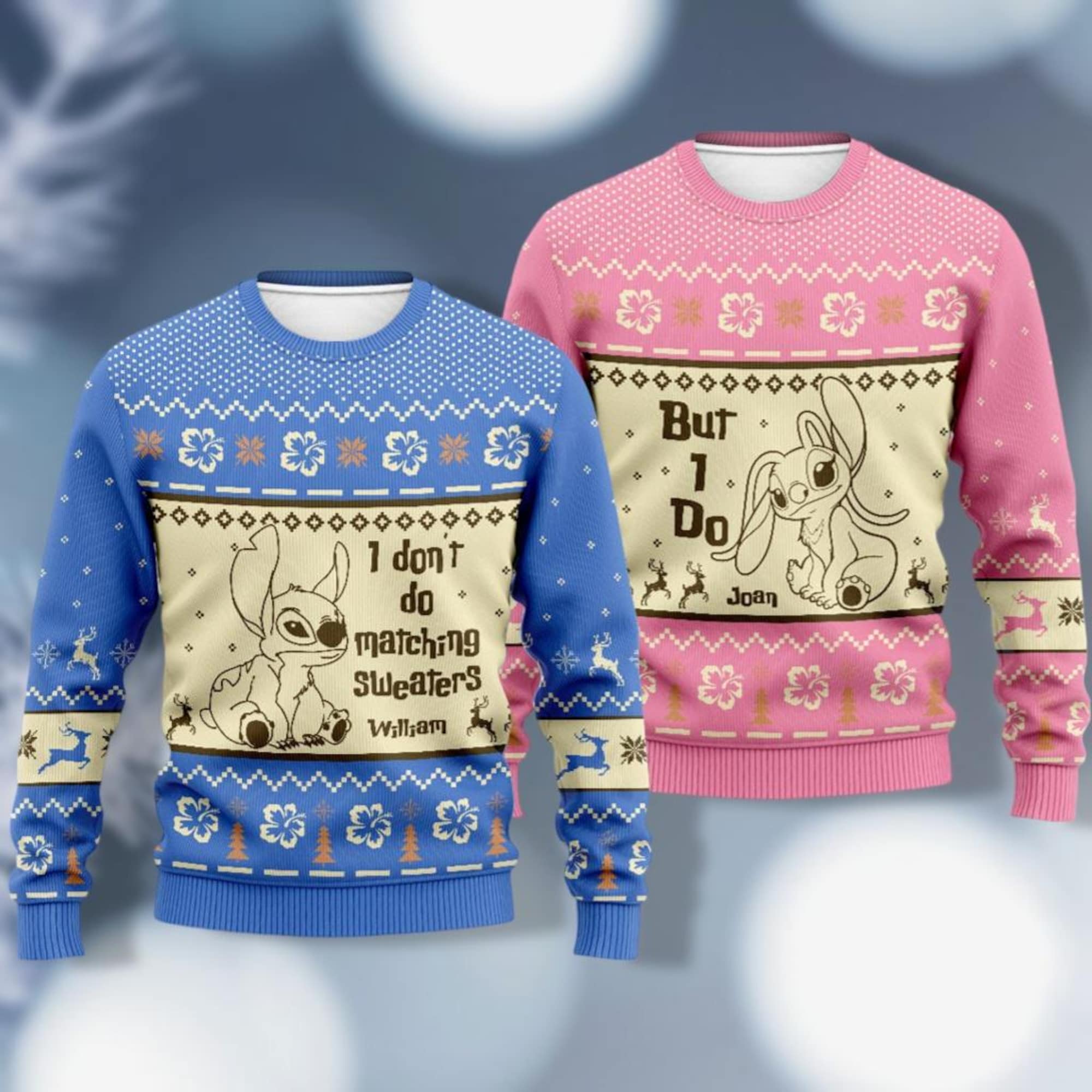 Stitch Angel Christmas Sweater, Couple Christmas Sweater, Disney Couple Ugly Sweater, Personalized Stitch Christmas Holiday Sweater