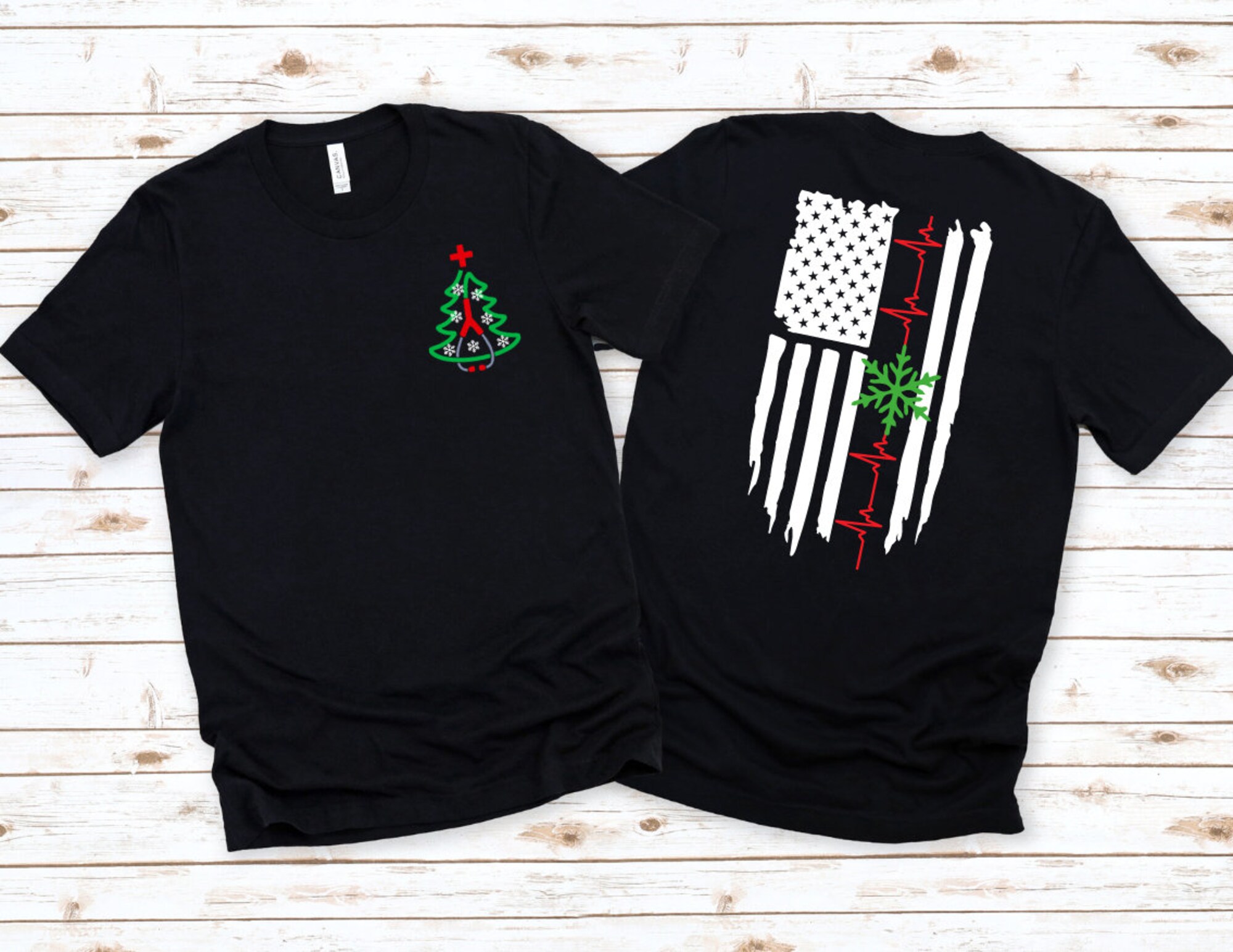 Christmas XMAS Holiday Snowflake RN Registered Nursing Nurse Healthcare EKG Flag T-shirt