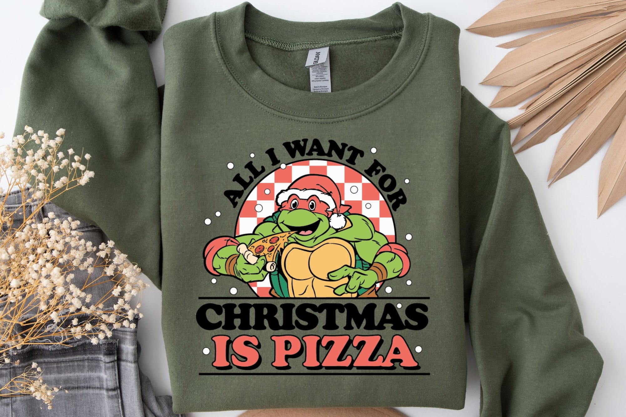il_2000xN.6332589330_iaka-1.jpg Christmas Pizza Shirt, All I Want For Christmas Ninja Turtle Shirt, Ninja Turtle Christmas Sweatshirt, Christmas Gift Snack Lovers