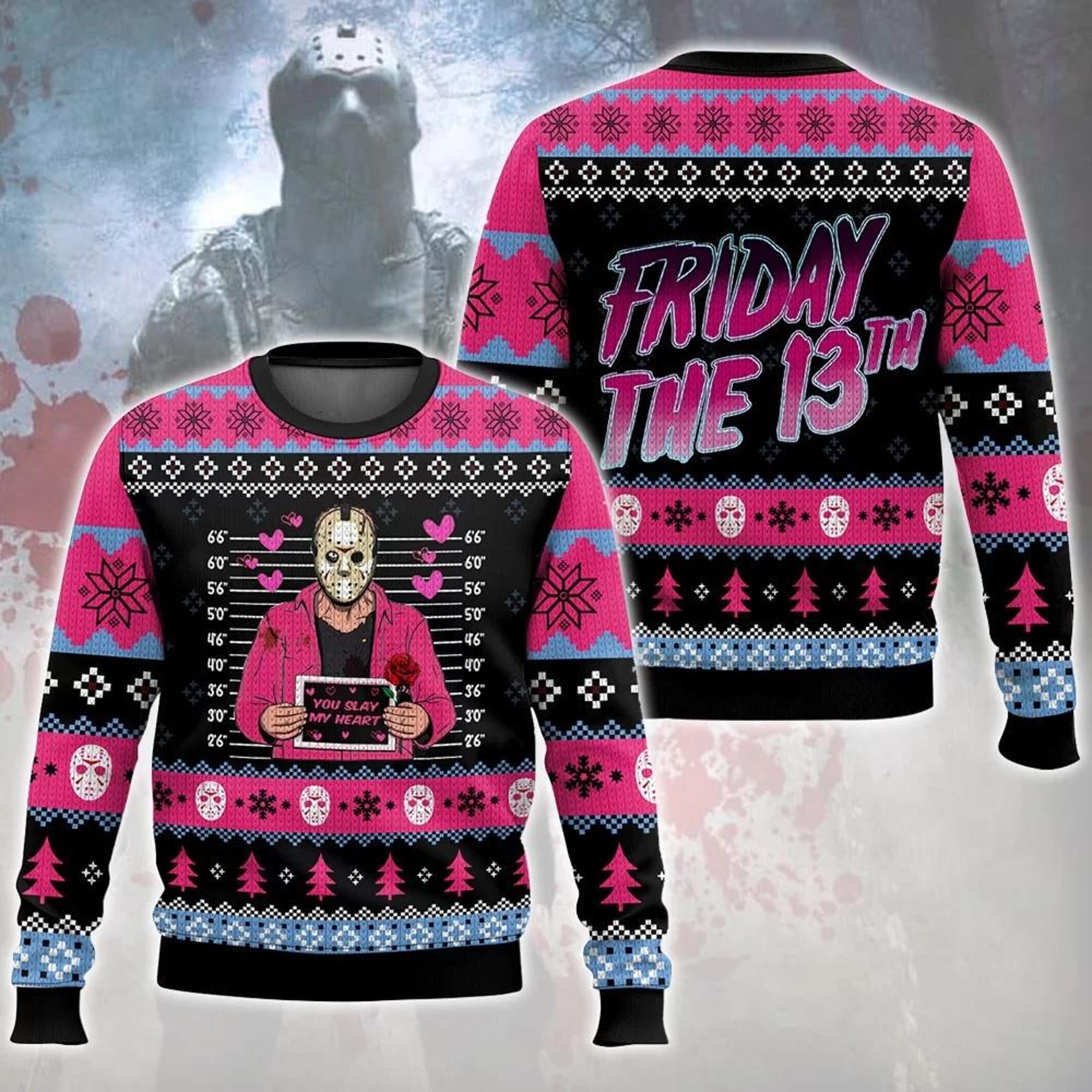 Jason Voorhees Ugly Sweater, Jason Voorhees You Slay My Heart Christmas Sweater, Friday The 13Th Sweater, Halloween Horror Sweater