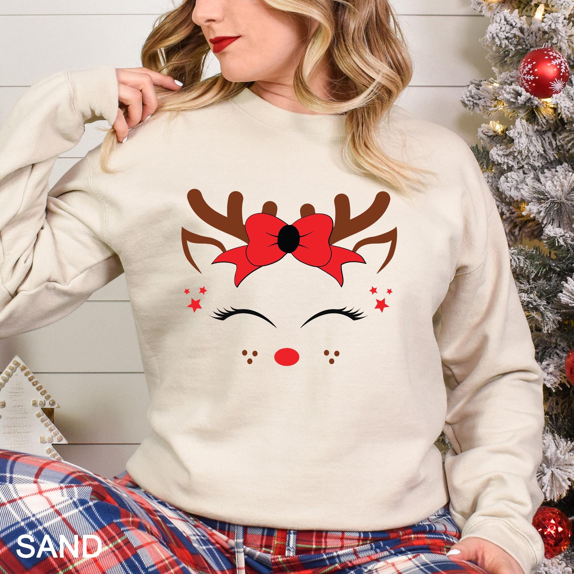 Cute Reindeer Face Christmas Sweatshirt, Cozy Family  Christmas Sweatshirt, Funny Christmas  Sweatshirt, Reindeer Sweatshirt, 140446