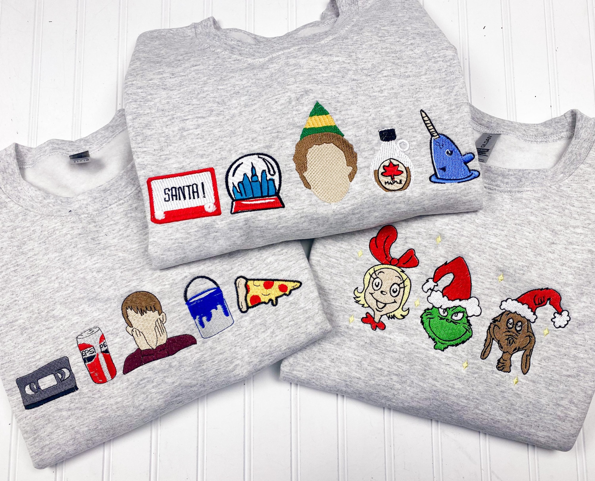 Classic Holiday Movie Embroidered Sweatshirt – Elf | Home Alone | Grinch