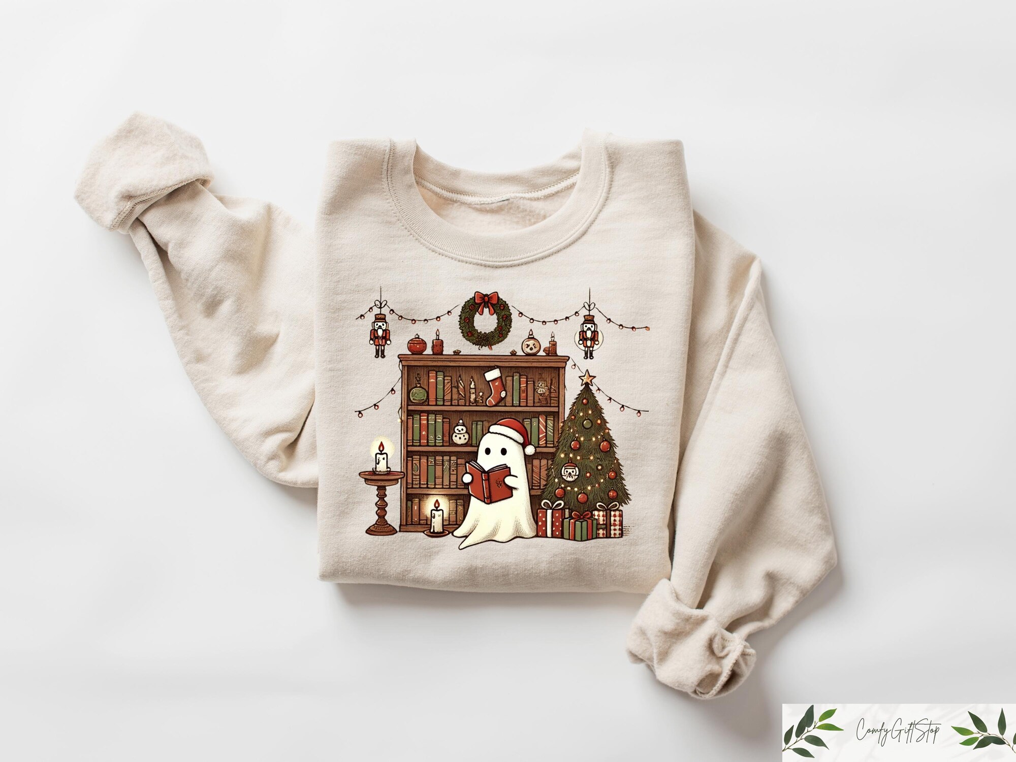 Cute Ghost Reading Book Christmas Sweatshirt, Christmas Girly Shirt, Christmas Reading Gift, Trendy Christmas Shirts, Spooky Christmas Shirt