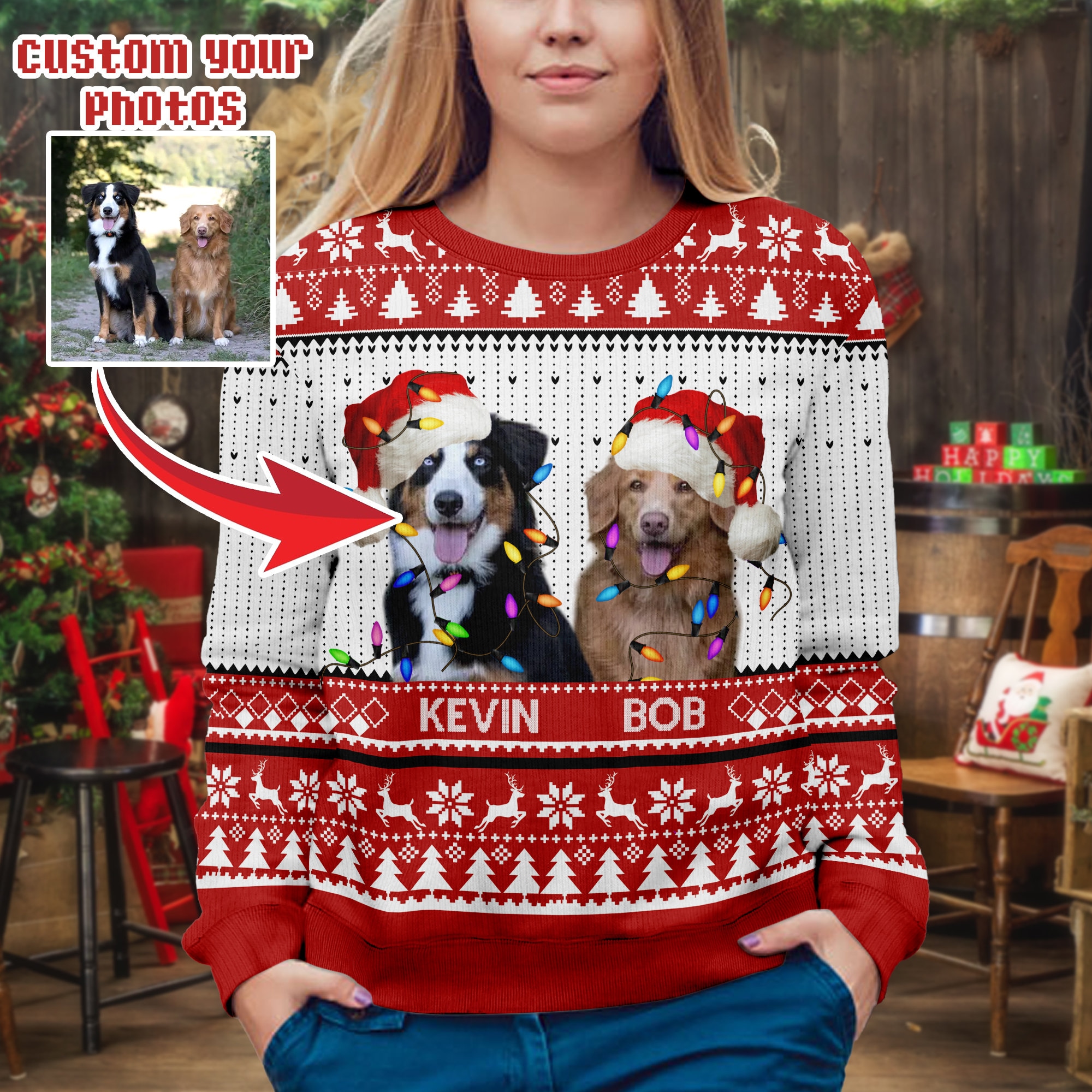 Custom Pet Photo Ugly Christmas Sweater: Acrylic Wool Blend