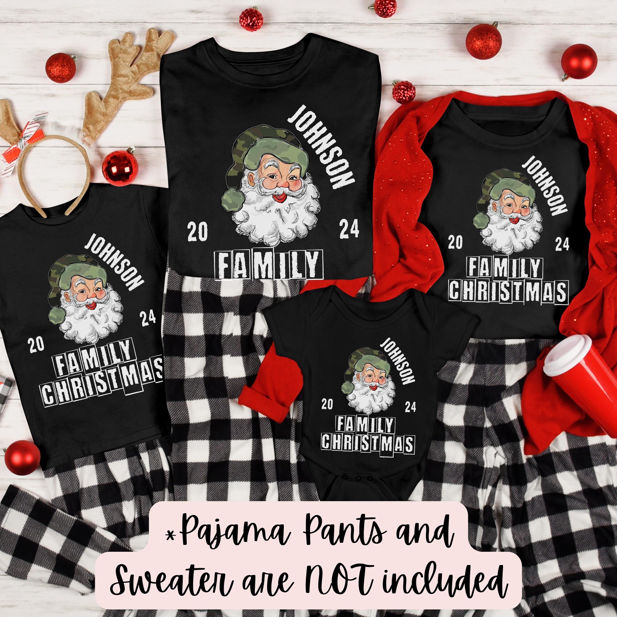 Matching Family Christmas Shirt,Hunting Family,personalized christmas shirt,match family xmas shirt,custome christmas shirt,Camo Santa Shirt