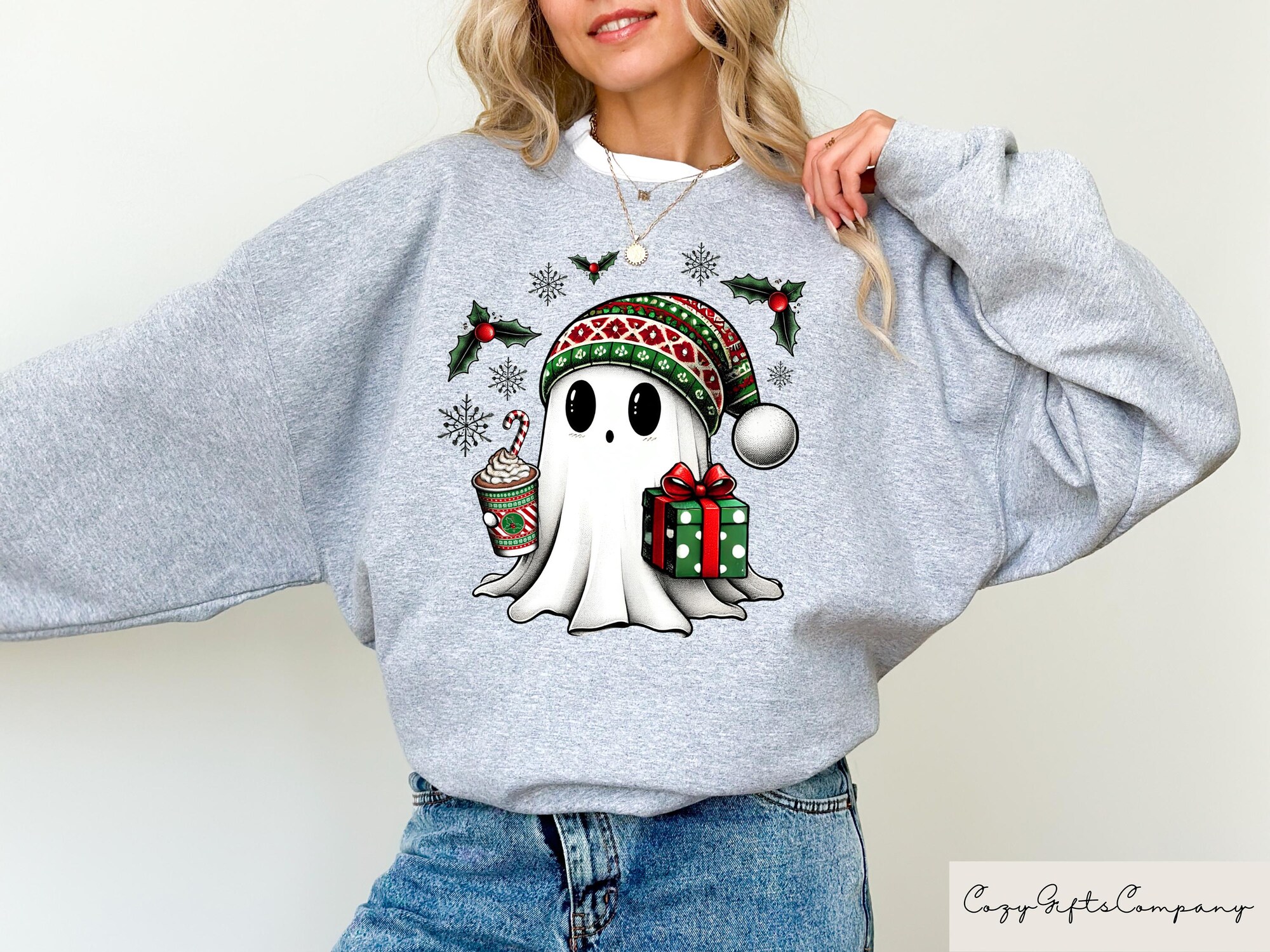 il_2000xN.6342151592_jwf4-1.jpg Christmas Ghost Santa Sweatshirt, Christmas Ghost Gift, Christmas Matching Shirts, Xmas Holiday Gift, Spooky Christmas Crewneck