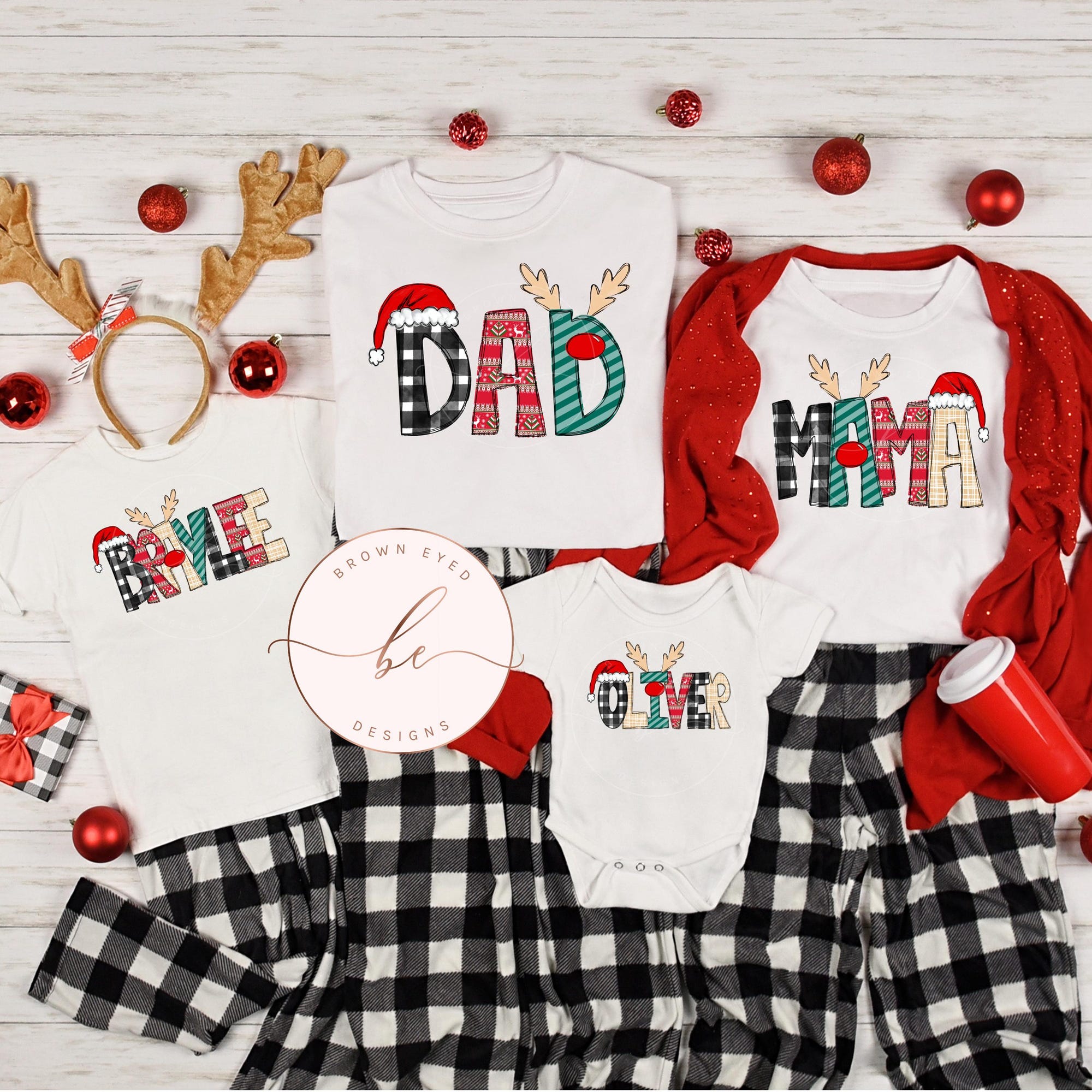 Family Christmas shirts, Matching family shirts, Family PJ shirts, Matching Christmas shirts, reindeer letters, personalized shirt, mom gift