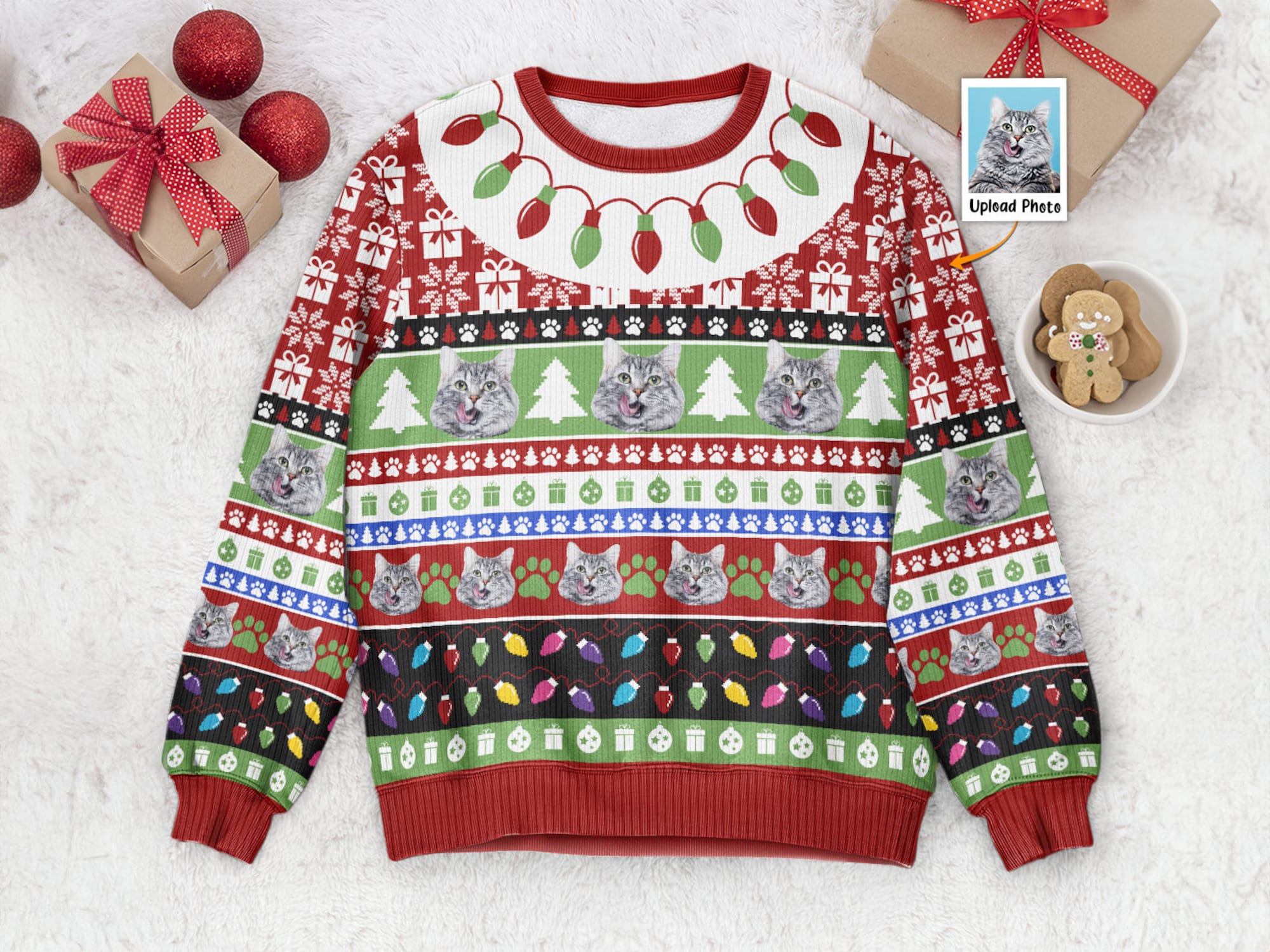 Personalized Pet Photo Ugly Christmas Sweater: Custom Cat or Dog Lover Gift
