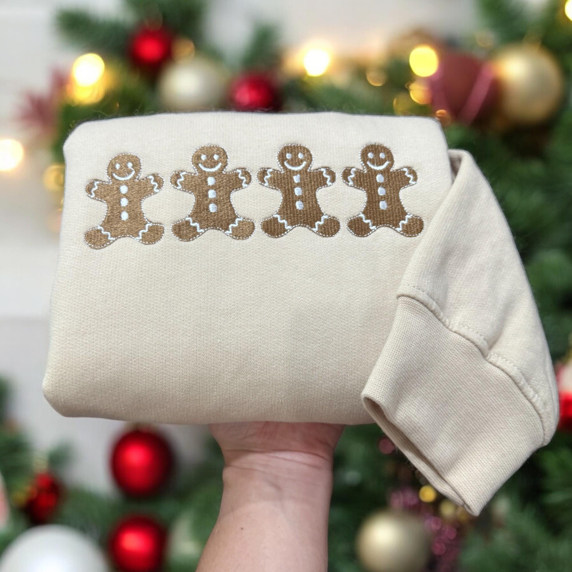 il_2000xN.6345237643_khso.jpg Gingerbread Men Embroidered Sweatshirt | Baking Crewneck with Embroidered Gingerbread Men | Gift for Baker | Traditional Christmas Crewneck