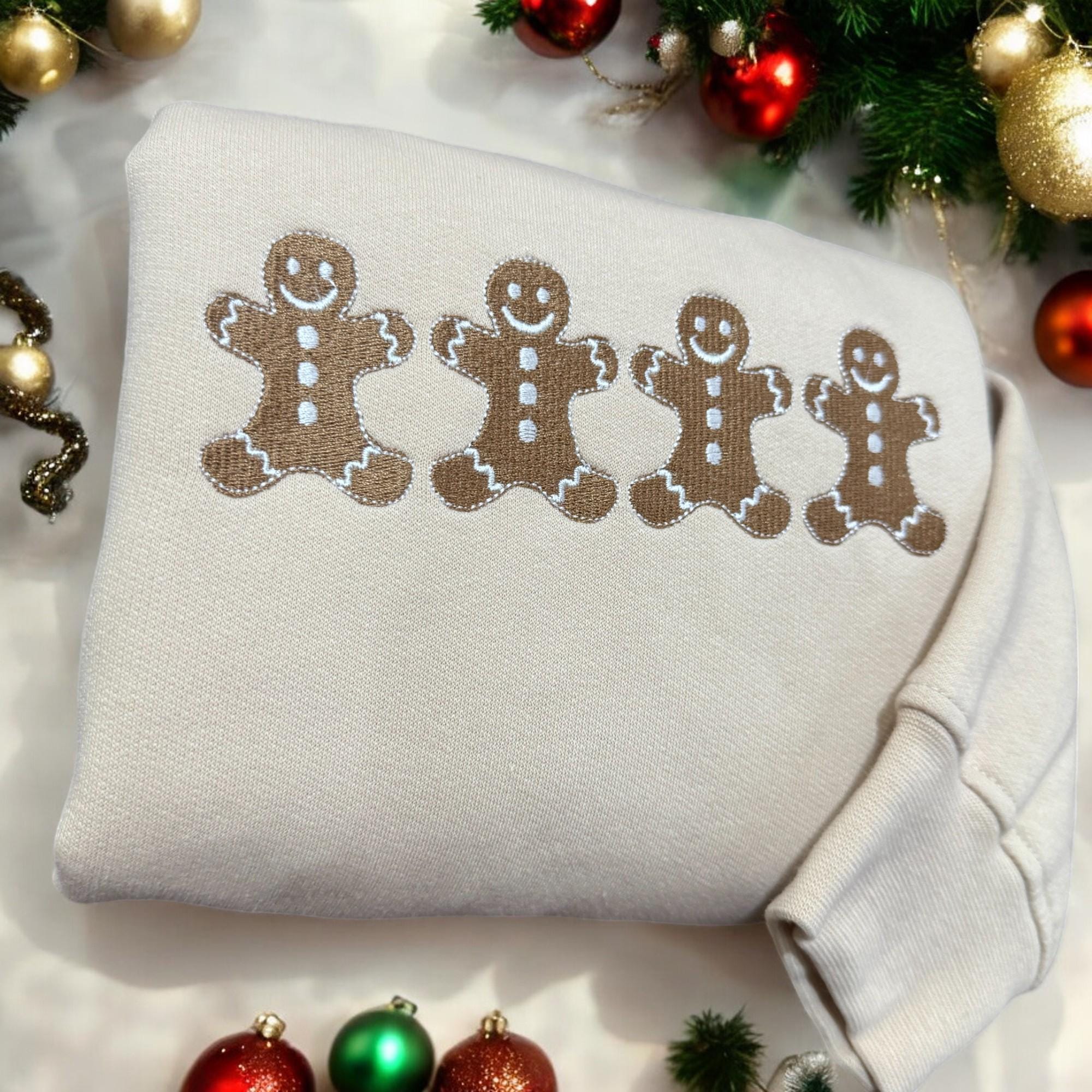 il_2000xN.6345237657_6f4m.jpg Gingerbread Men Embroidered Sweatshirt | Baking Crewneck with Embroidered Gingerbread Men | Gift for Baker | Traditional Christmas Crewneck