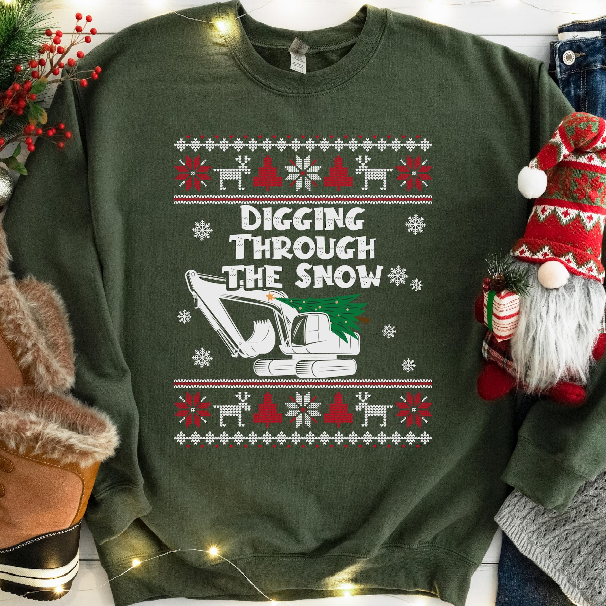 Excavator Operator Ugly Christmas Sweater Digging Through the Snow, Excavator Enthusiast Gift, funny Christmas Sweater, Gifts for Him