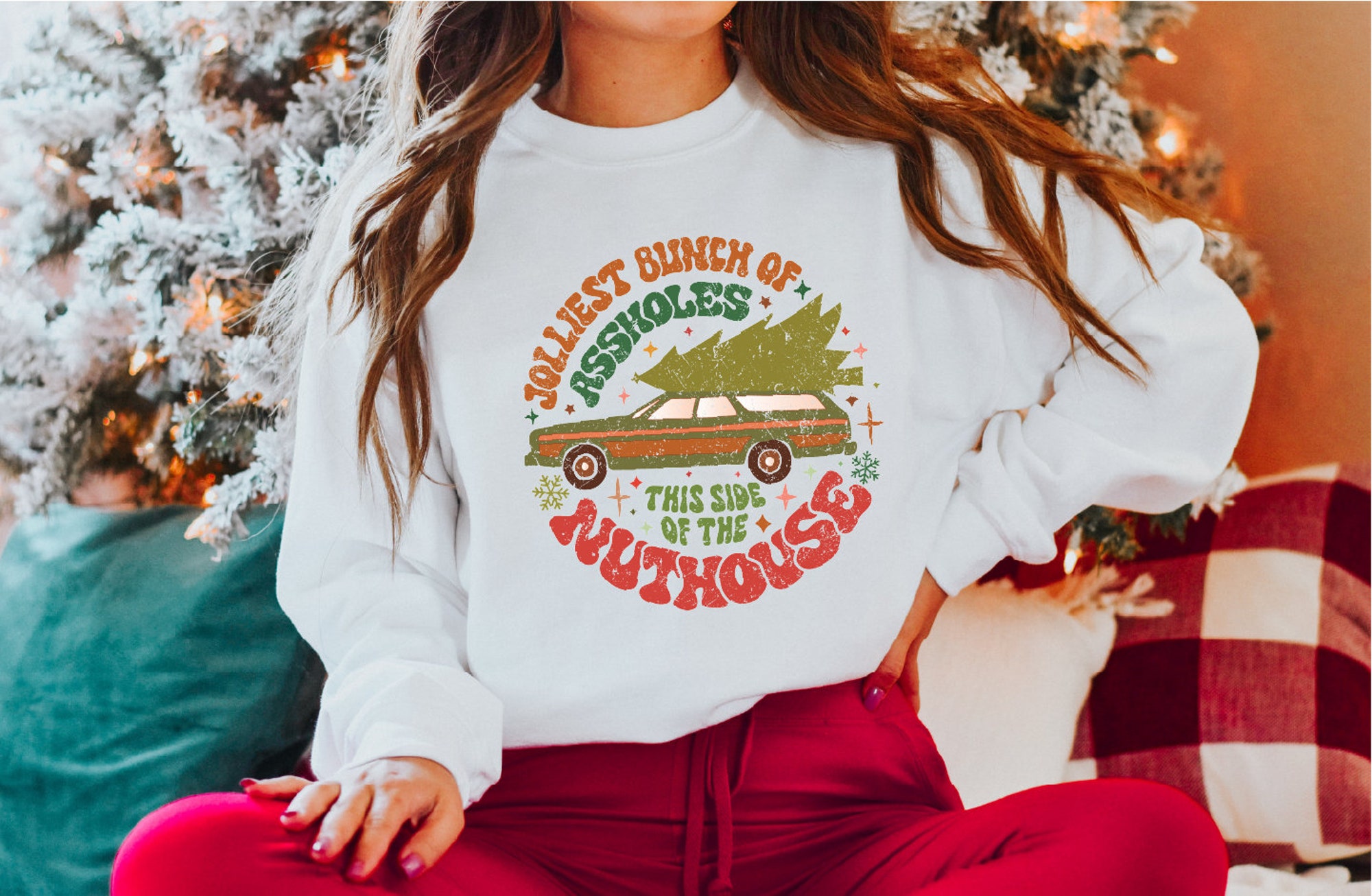 il_2000xN.6346453142_gsor-1.jpg Jolliest Bunch of Assholes This Side of the Nuthouse Sweatshirt, Retro Christmas Vacation Sweatshirt, Christmas Saying Sweatshirt, CRT117
