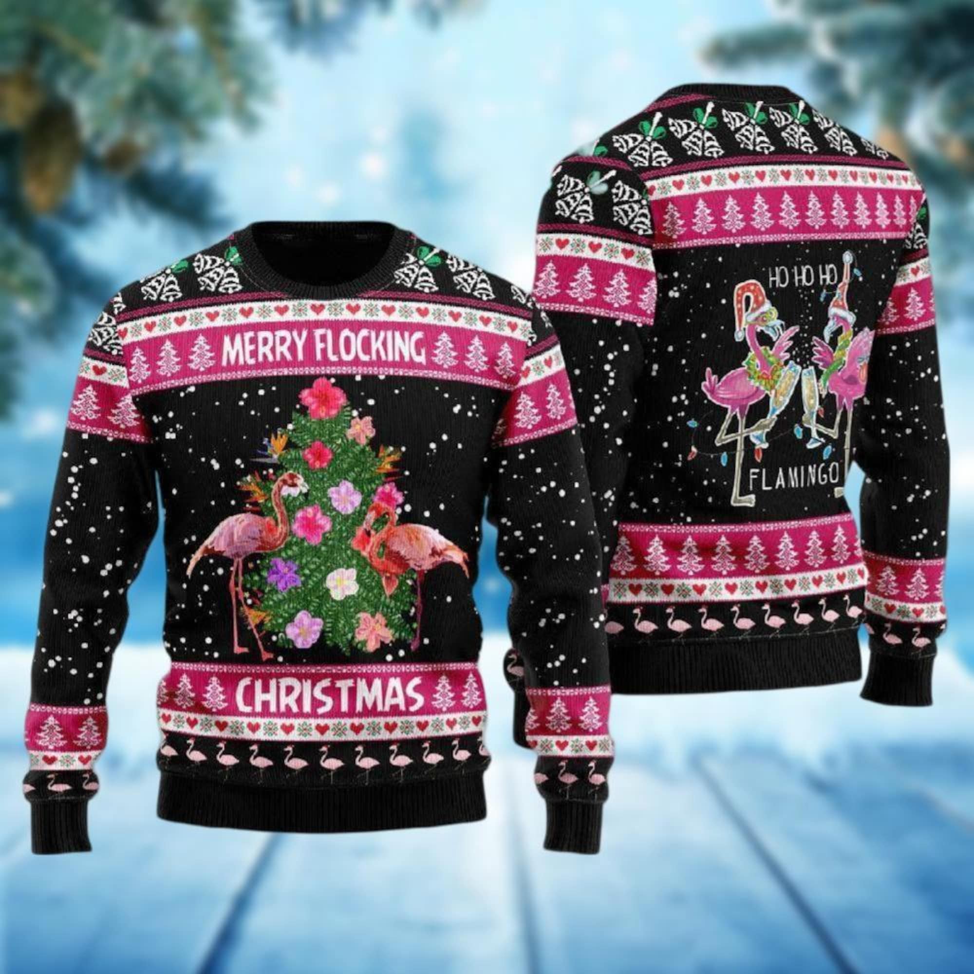 Flamingo Ugly Christmas Sweater, Flamingo Santa Xmas Sweater, Christmas Tree Sweater, Funny Bird Holiday Sweater, Animal Lovers Gift
