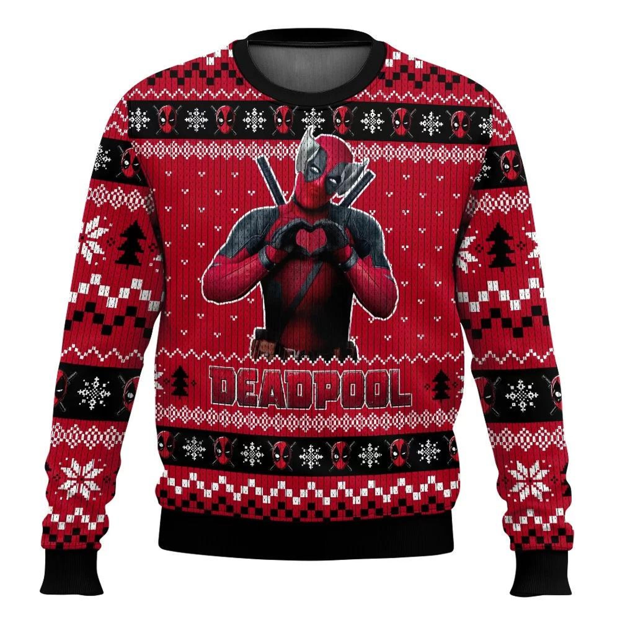 Deadpool Christmas Ugly Sweater, Funny Superhero 2024 Christmas Sweater, Deadpool Movie Ugly Sweater, Xmas Gift