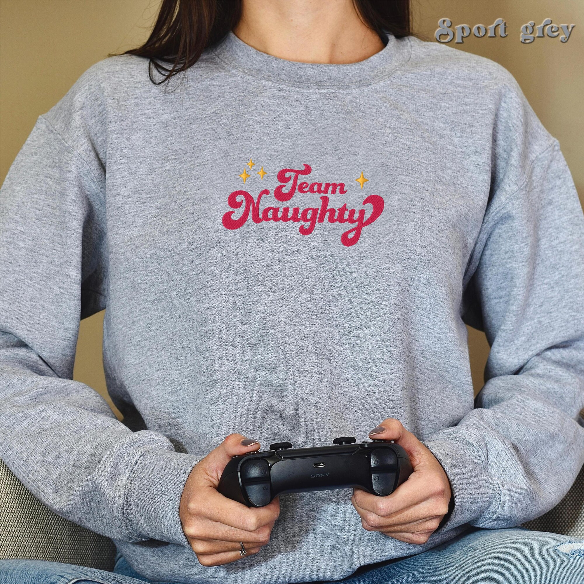 il_2000xN.6350781008_m4pc.jpg Embroidered Team Naughty Sweater, Cozy Team Naughty Xmas Sweater, Festive Team Naughty Christmas Sweater