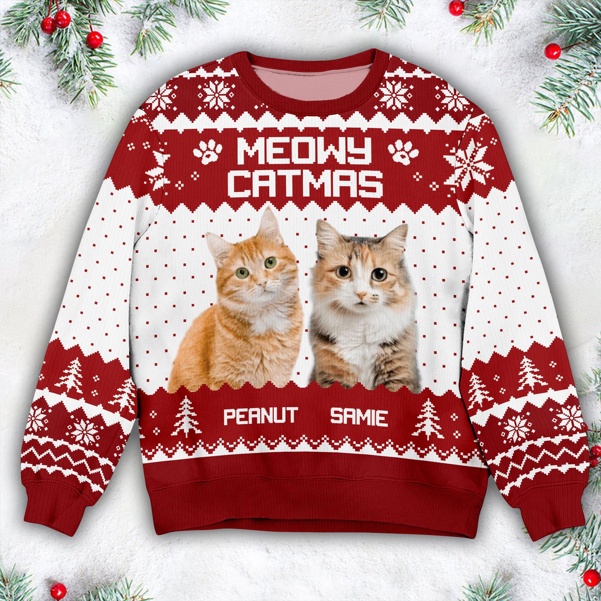Custom Photo Christmas Ugly Sweater, Meowy Catmas Ugly Sweater, Thanksgiving Gifts, Christmas Gift, Gift For Cat Lovers, Cat Mom, Cat Dad