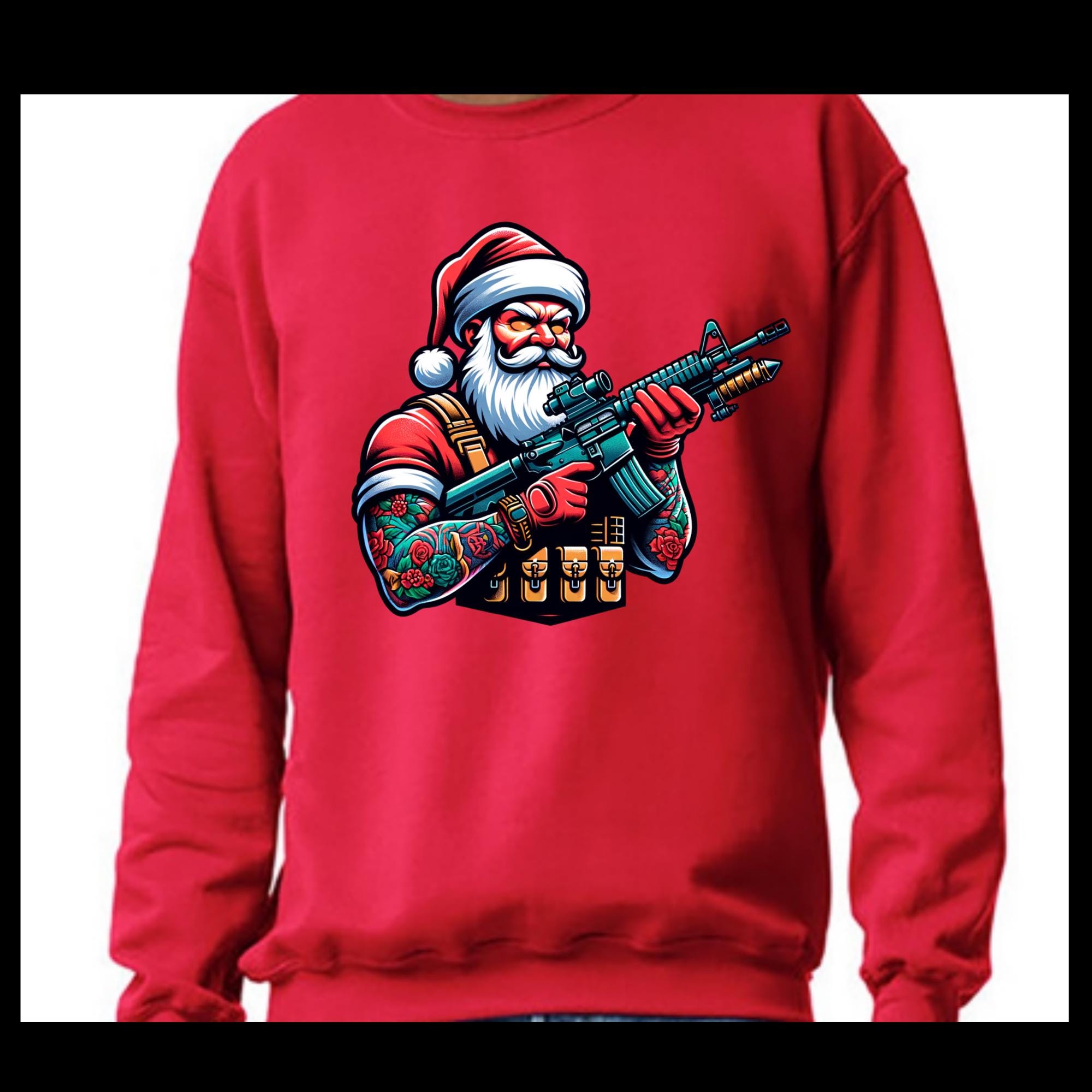 il_2000xN.6354449095_m50i-1.jpg Awesome Santa Sweater - Christmas Sweater - Men's Christmas Sweater - Ugly Christmas Sweater - Christmas Sweater - Gun Santa Sweater