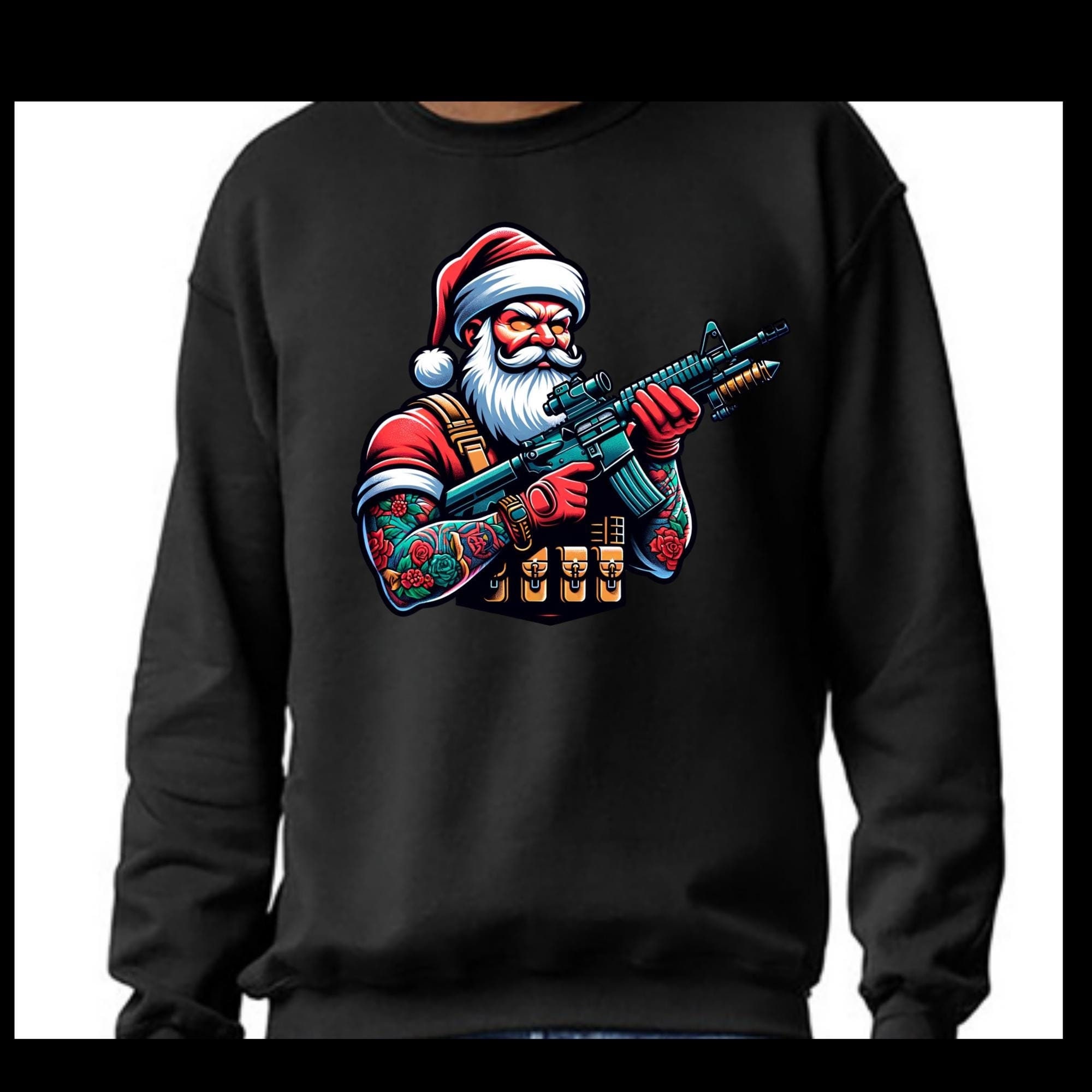 Awesome Santa Sweater – Christmas Sweater – Men’s Christmas Sweater – Ugly Christmas Sweater – Christmas Sweater – Gun Santa Sweater